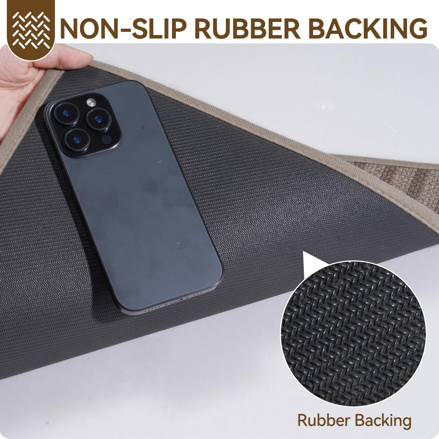 QiCaiJia Front Door Mat 17''x30'', Absorbent Dirt Resist Washable Non Slip Low-Profile Indoor Doormat, Easy Clean Welcome Entryway Door Mats, Brown