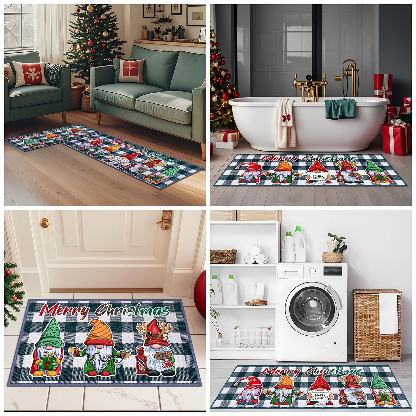 JSVSLTD Christmas Kitchen Rugs, Set of 2 Kitchen Floor Mat Christmas Decorations for Home, Non-Slip Anti Fatigue Kitchen Mats (17"x47"+17"x29", Gnome)