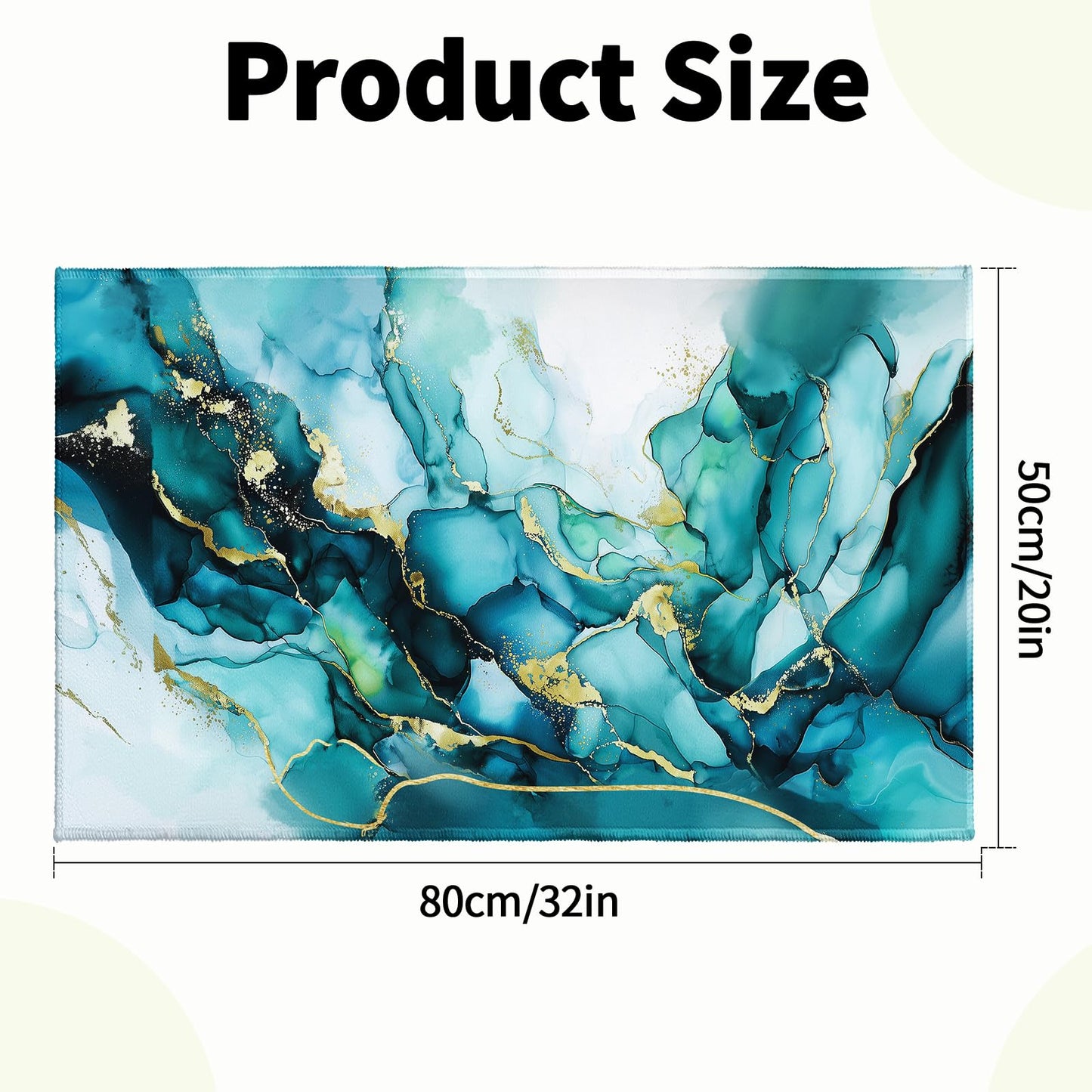 Evlaschin Teal Blue Marble Bath Rug, Abstract Marbling Print Bathroom Mats 32x20 Inch, Luxury Turquoise Gold Non-Slip Absorbent Bathroom Rugs for Bedside Shower Room Bathtub Kitchen Sink