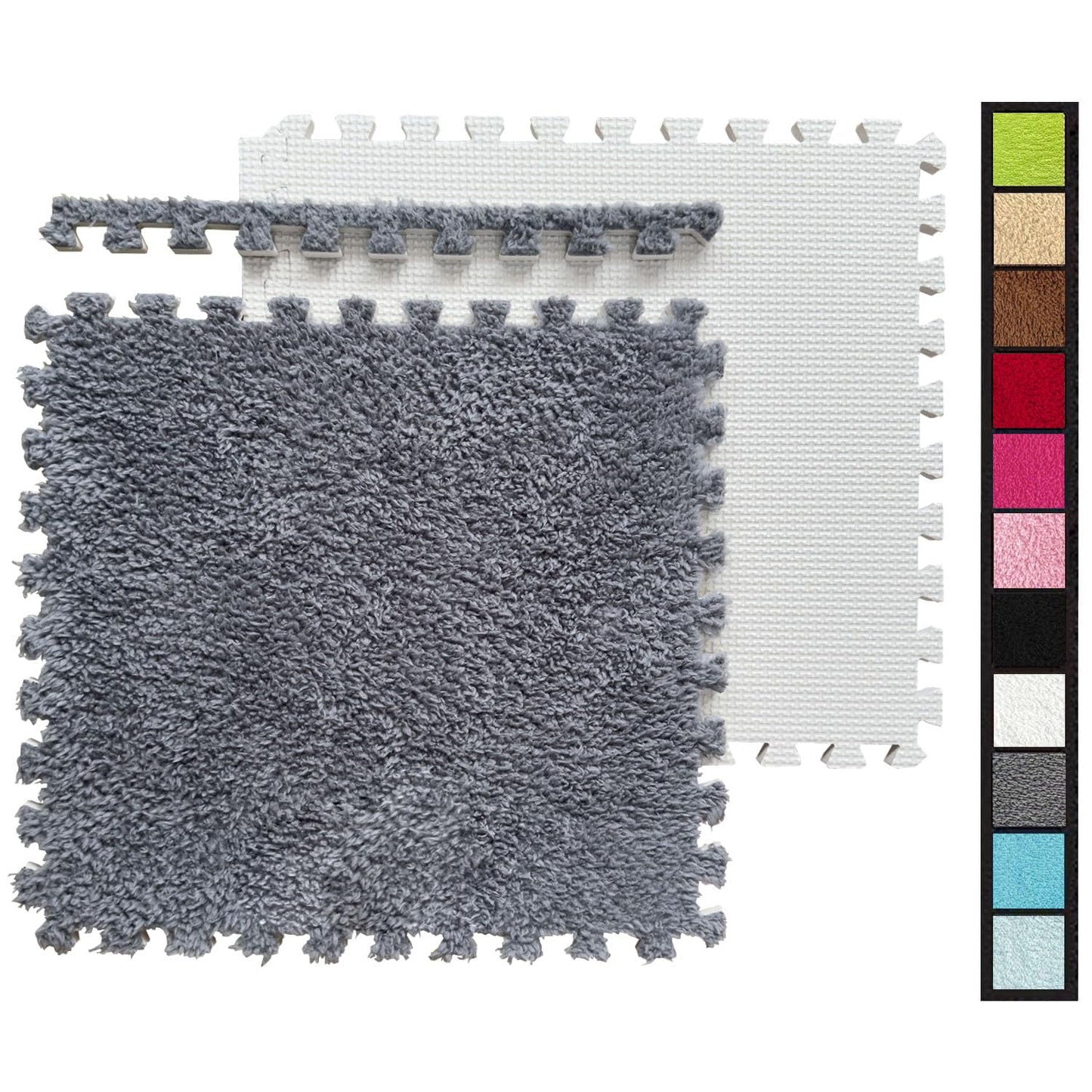 12 Pcs Carpet Foam Floor Tiles Kids Play Mat Plush Interlocking Carpet Tiles Anti-Slip Soft Protect Baby Foam Mats Replaceable Washable Puzzle Floor Mats for Playroom, Bedroom, Home Decor, 49" x 37"