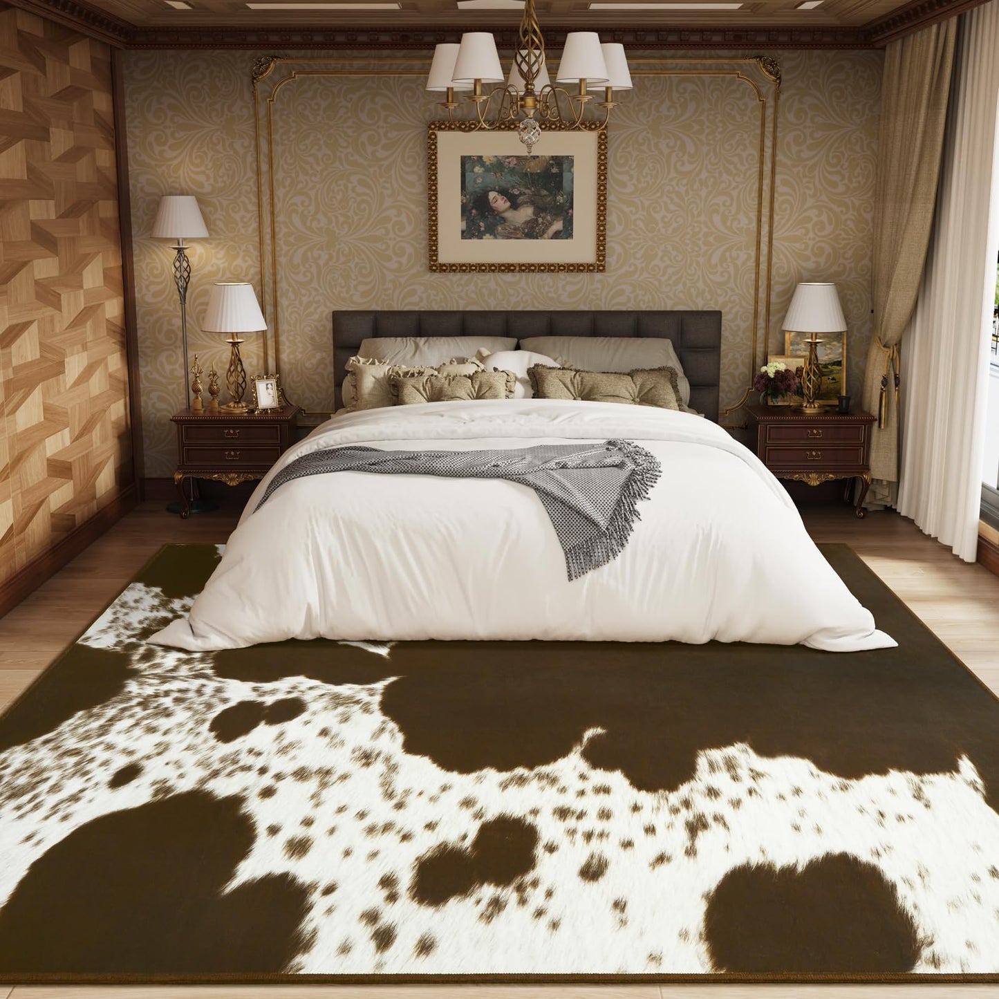 Amearea Faux Cowhide Rugs for Living Room, 4x6 Feet Machine Washable Cow Print Area Rug for Bedroom, Premium Western Home Decor Animal Print Non-Slip Throw Rug Carpet for Dining Room Kitchen Office