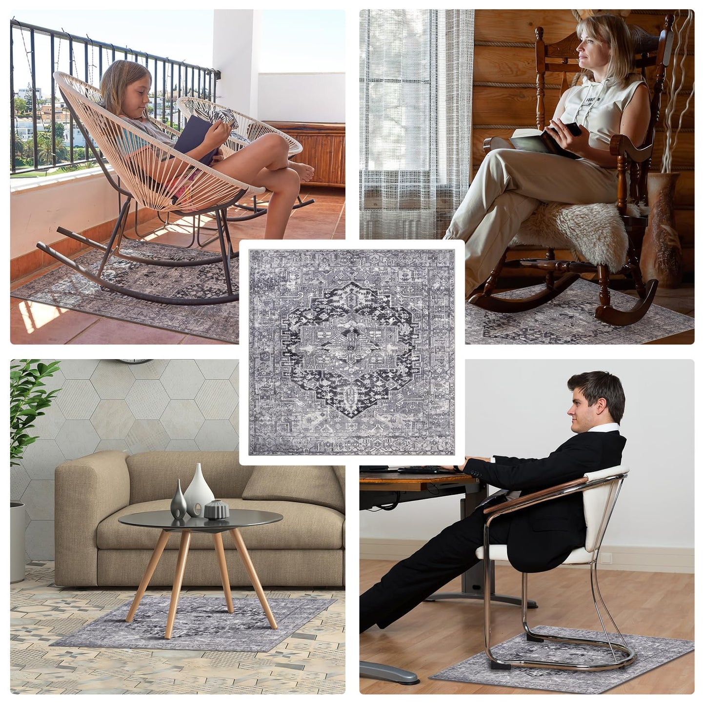 Wiojtry Recliner Chair Mat, Recliner Pads for Hardwood Floors, Non Skid Rubber Furniture Gripper Pads for Recliners, 31.5inch Diameter Low Pile Heavy Duty Non Slip Multi-Purpose Desk Chair Mat Rug