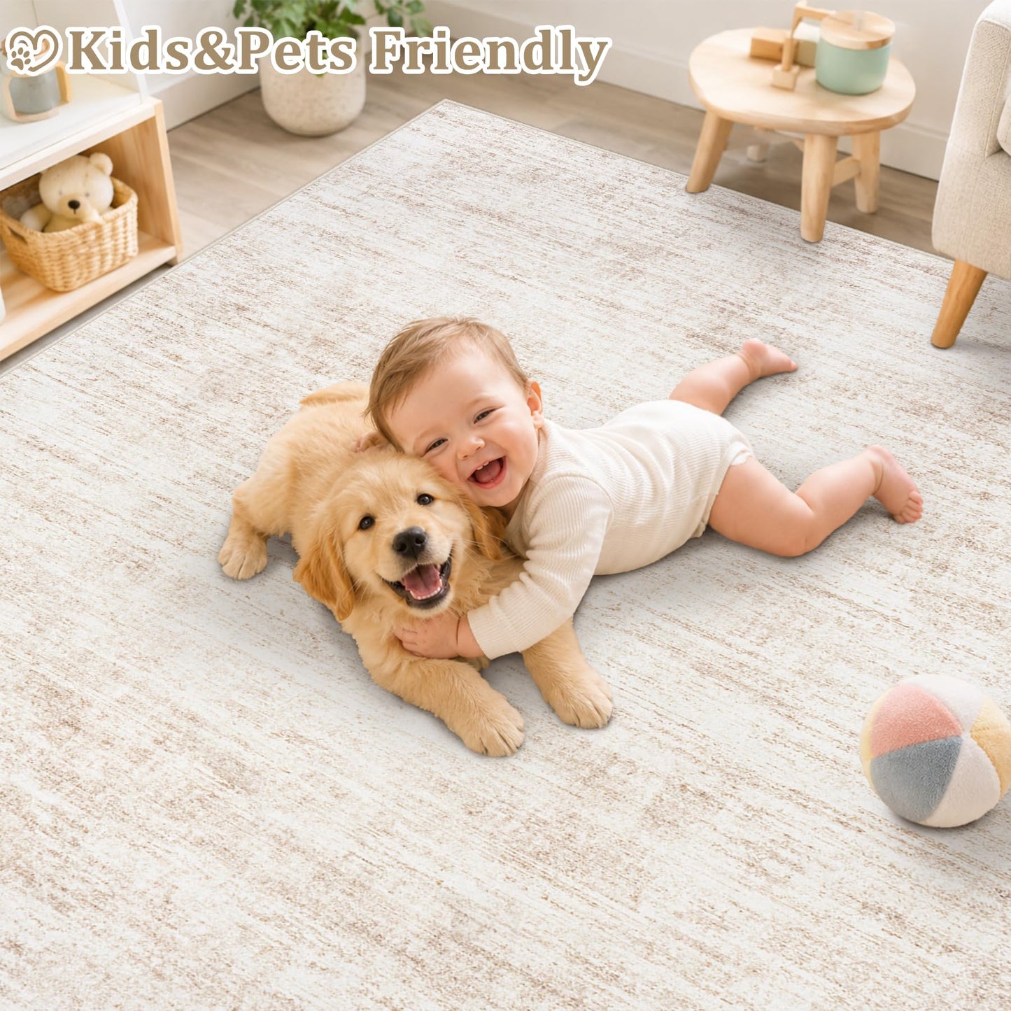 6x9 Area Rugs for Living Room Washable Rugs Neutral Abstract Large Rug Soft Modern Carpet Non-Slip Stain Resistant Low Pile Rug for Bedroom Dining Room Nursery Home Office Under Table Area Rug Beige