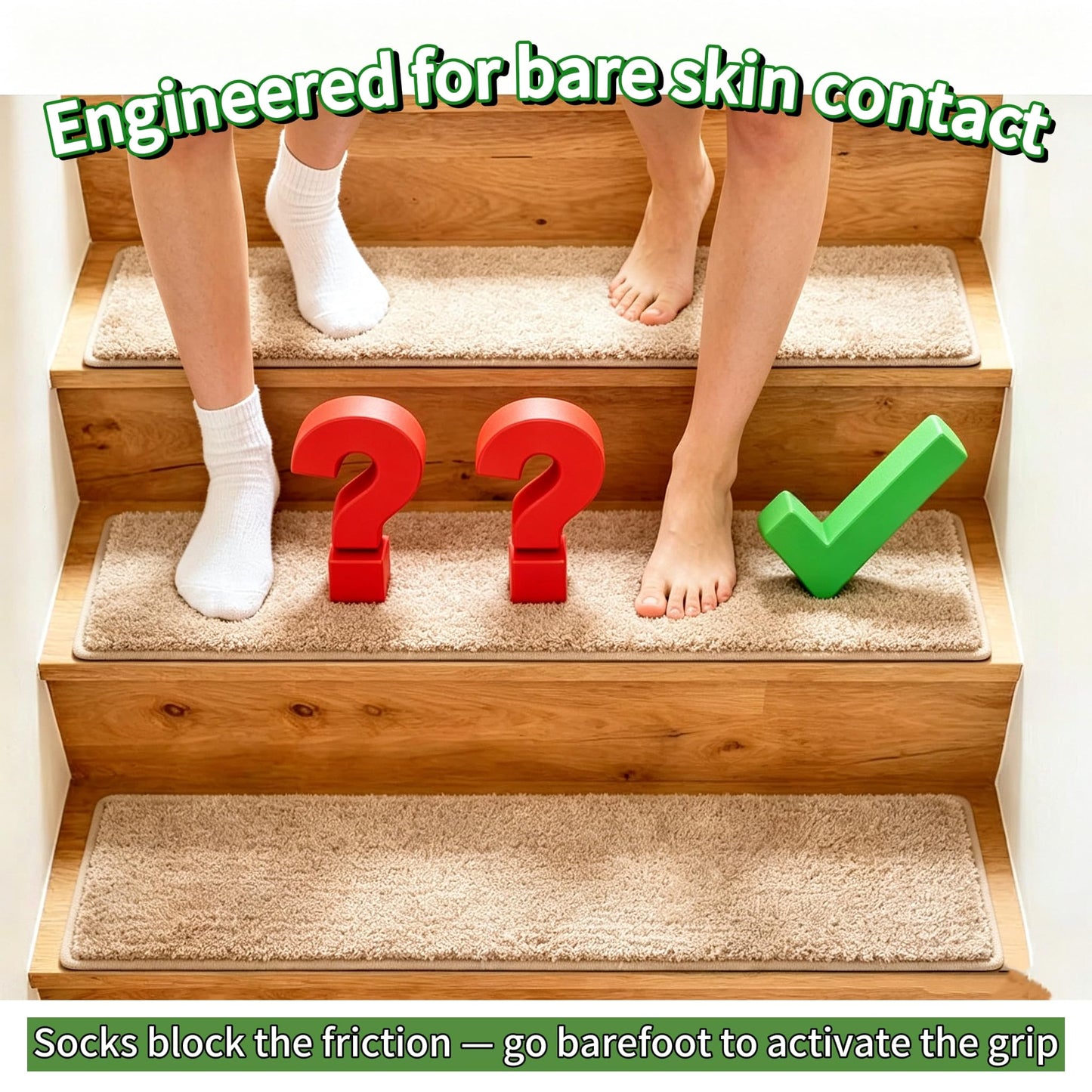 SHIEN Non-Slip Stair Treads for Wooden Steps, 8x30 Inch Extra Thick Stair Mats (13mm), Precisely Sewn Edges & No Trimming Needed, Heavy-Duty Polyester Indoor Carpet Pads (Grey, 12pc)