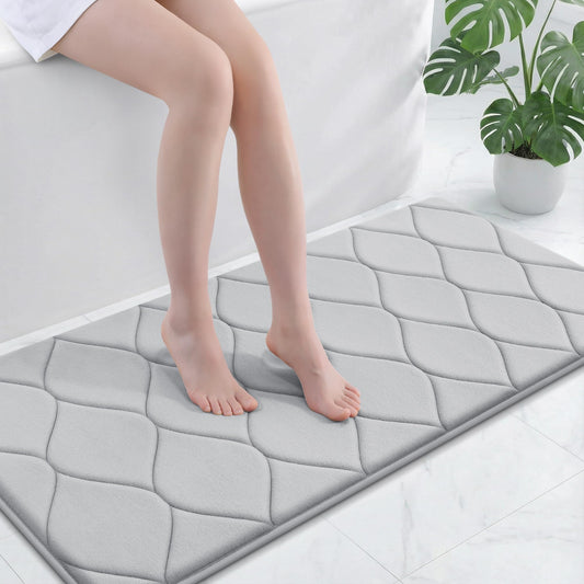 Smiry Memory Foam Bath Mat 47''x24'', Ultra Soft Non-Slip Bathroom Rug, Plush Water Absorbent Quick Dry and Machine Washable Floor Mat for Shower, Tub & Home Decor, Light Grey