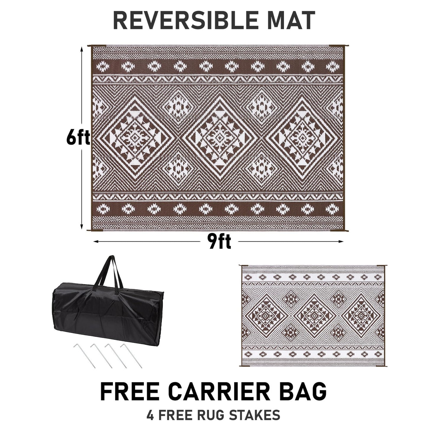 HiiARug Outdoor Rug for Patios Clearance 6'x9' Plastic Straw Rug Waterproof Reversible RV Mat Outdoor Area Rugs for RV, Backyard, Deck, Camping