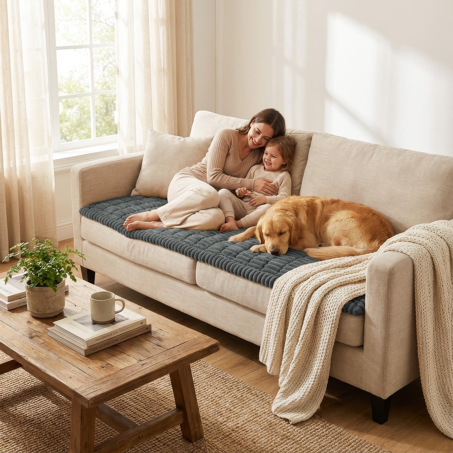 Smiry Couch Cover for Dogs, Non Slip Washable Sofa Protector for Pets, Soft Furniture Cover for Pet, Stylish Sofa Covers, Cozy Protect Against Fur, Dirt & Everyday Messes (Dark Grey, 27.6" x 59")