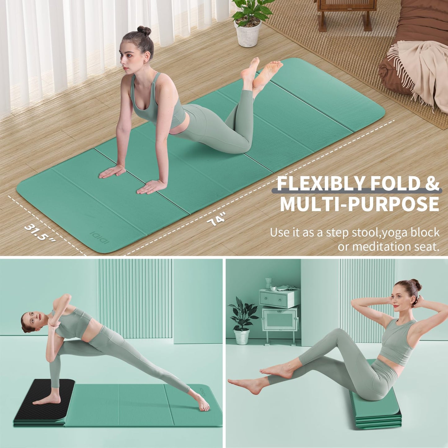 Foldable Yoga Mat Extra Large Wide 74"×31.5"