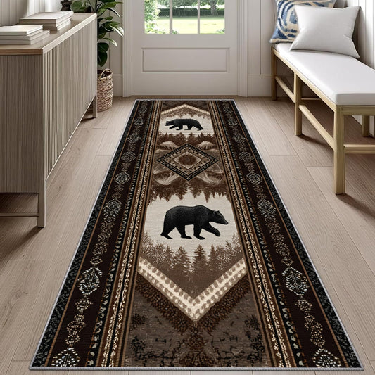 Reocahoo Rustic Cabin Runner Rug 2x8ft, Western Bear Rug for Kitchen, Country Lodge Cabin Rugs, Soft Washable Hallways Mats for Floor - Retro Country Style Home Decor