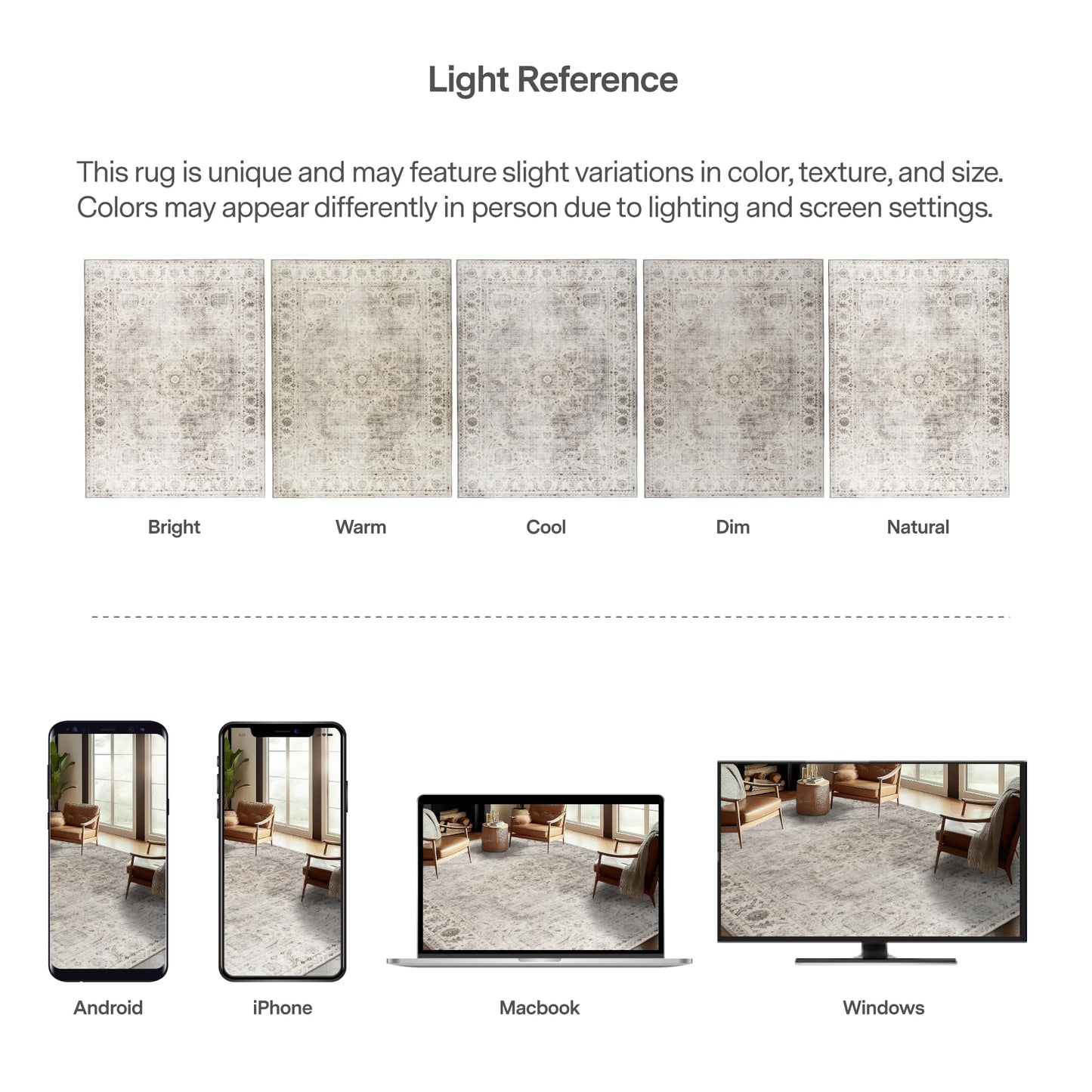 ReaLife Rugs Machine Washable Area Rug - Living Room Bedroom Bathroom Kitchen Entryway Office - Padded Low Pile Stain Resistant Premium - Boho Farmhouse Vintage - Joy - Beige Ivory 5' x 7'