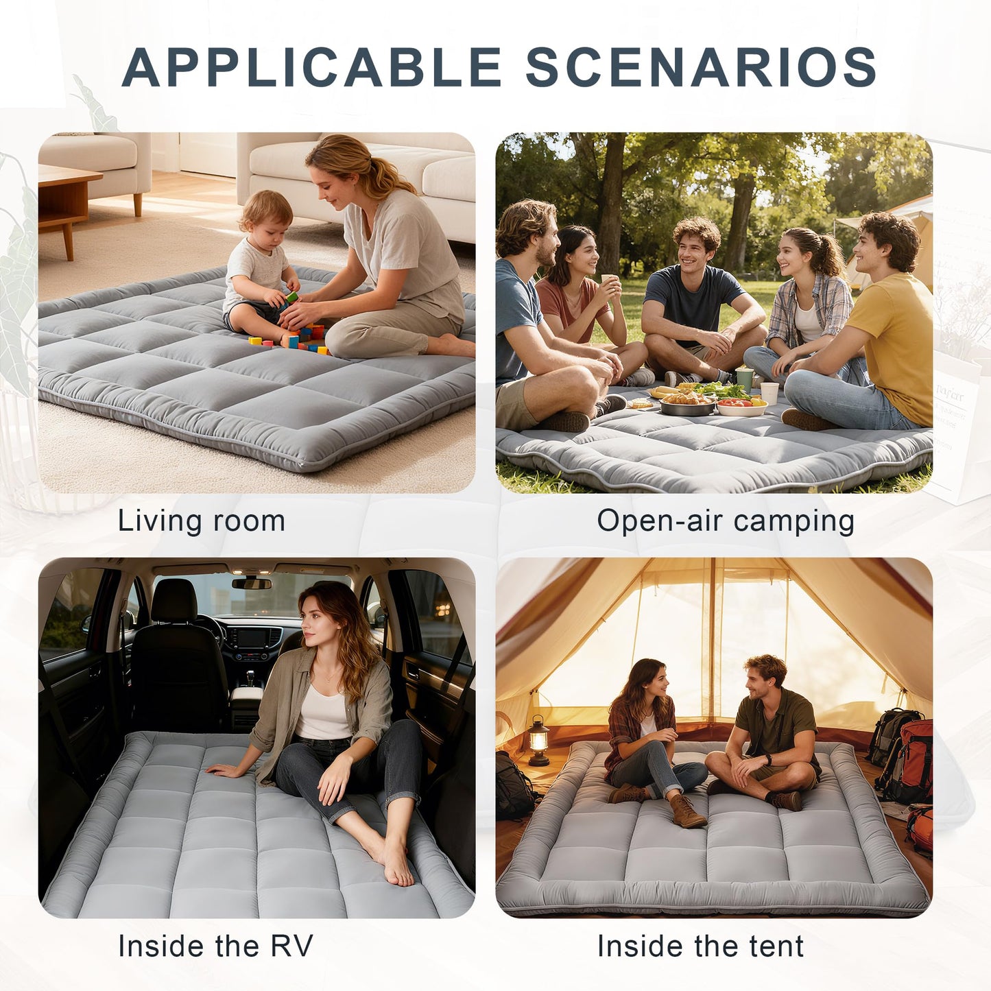 ALPSWAN Japanese Floor Mattress Futon, Thick 5-Layer Roll Up Foldable Mattress, Comfortable Foam Tatami Mat Sleeping Pad (Gray, Queen)