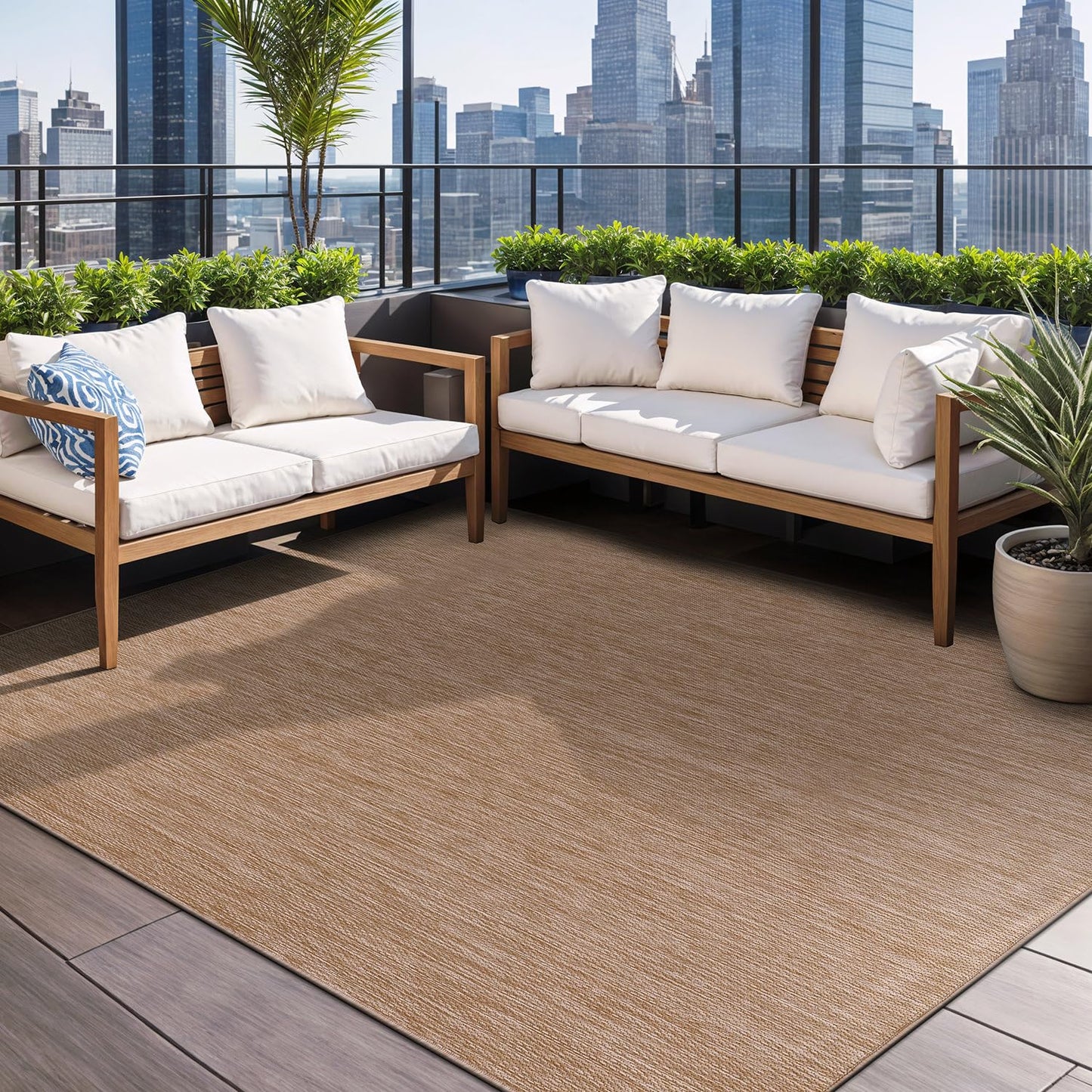 Beverly Rug Indoor Outdoor Rug 8x10, Washable Outside Carpet for Patio, Deck, Porch, Solid Modern Area Rug, Water Resistant, Jute Beige