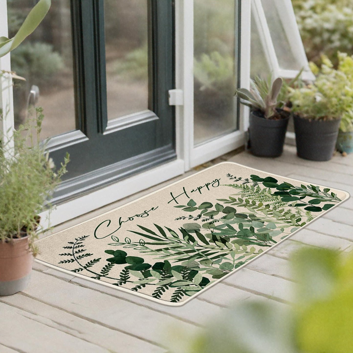 Livcoz Green Eucalyptus Leaves Botanical Kitchen Rugs Set of 2, Natural Plant Greenery Choose Happy Floor Mats Home Decor, Spring Summer Live Simply Door Mat Decorations - 17x29 and 17x47 Inches