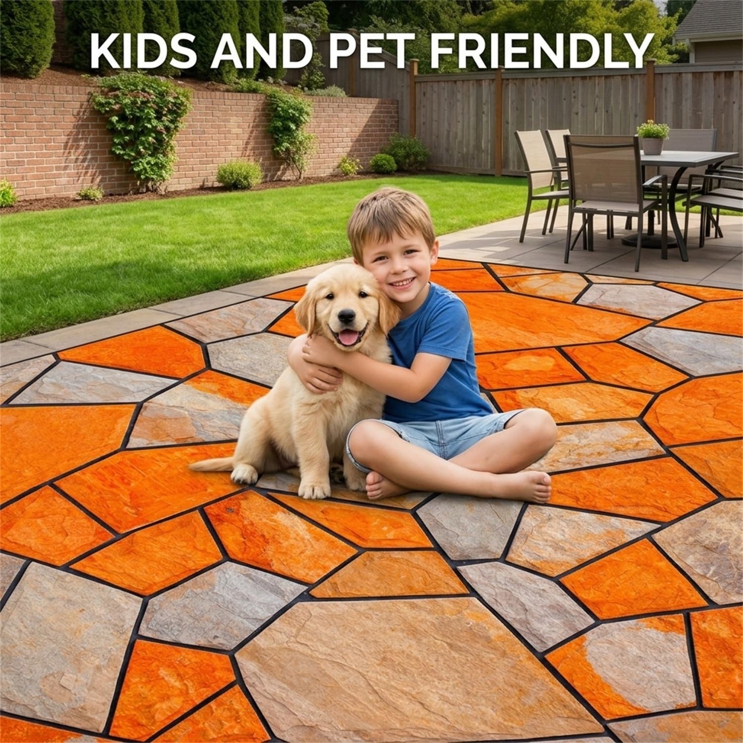 Emerald Green Irregular Stone Pattern Area Rug 2x3 Rustic Outdoor Waterproof Rugs for Porch Patio Deck Backyard Non Skid Thin Low Pile Outside Large Carpet Balcony Foyer RV Mats Front Yard Rug