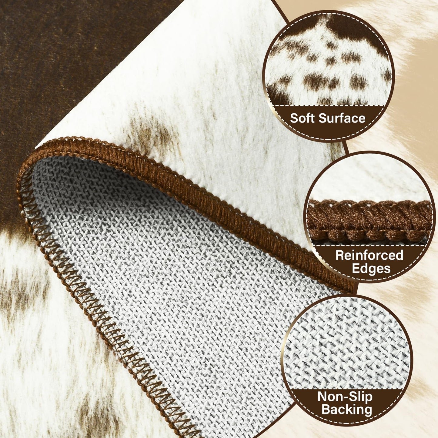 Amearea Faux Cowhide Rugs for Living Room, 4x6 Feet Machine Washable Cow Print Area Rug for Bedroom, Premium Western Home Decor Animal Print Non-Slip Throw Rug Carpet for Dining Room Kitchen Office