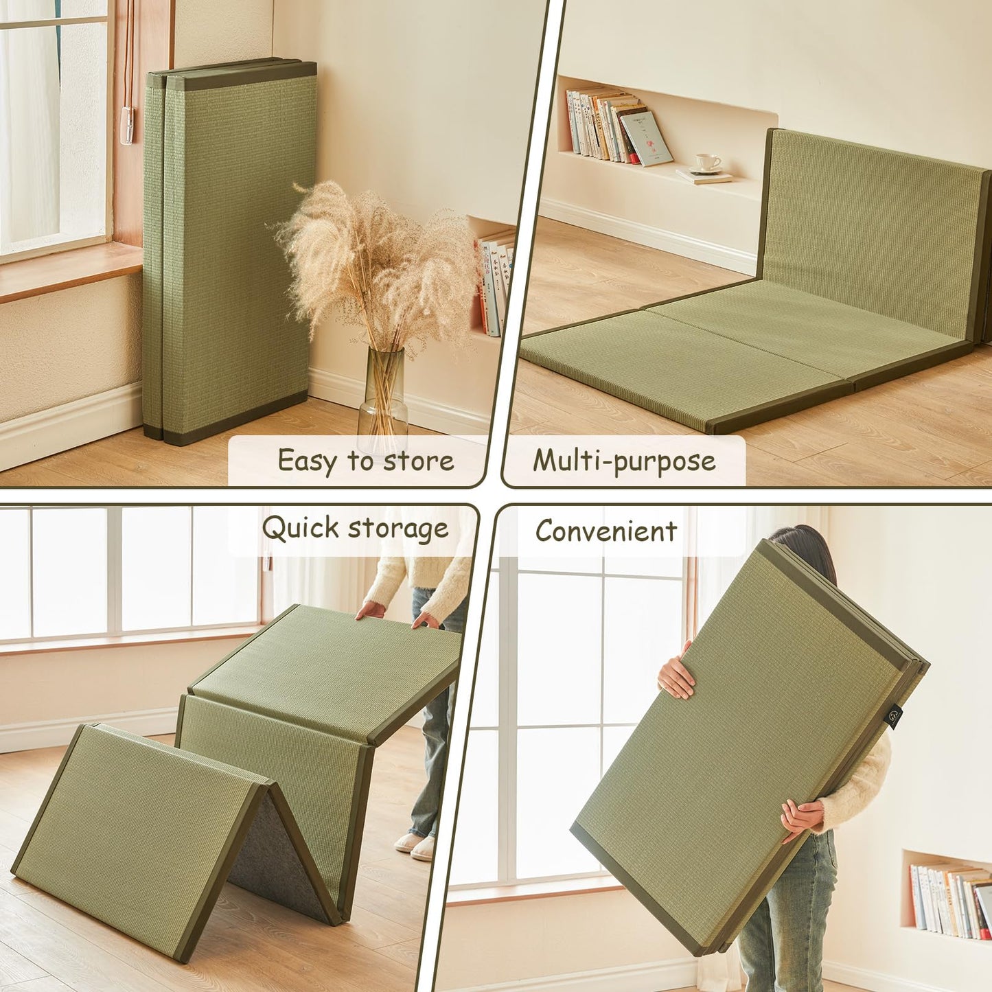 HAGiHARA Japanese Traditional Tatami Mat,35.4"x78.7"x1.2" Foldable Floor Mattress, Japanese Rush Grass Tatami Floor Mat for Meditation, Yoga,Sleeping or Summer Use