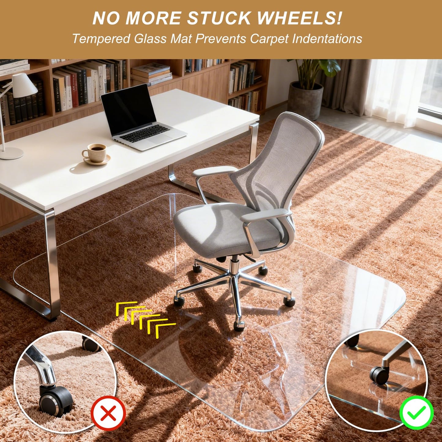 Vicwe Glass Chair Mat for Carpet,32"x54" Tempered Glass Office Chair Mat,1/5" Thick Glass Chair Mat with Rounded and Polished Edges,Smooth Glide for Carpet & Hardwood Floor Protection