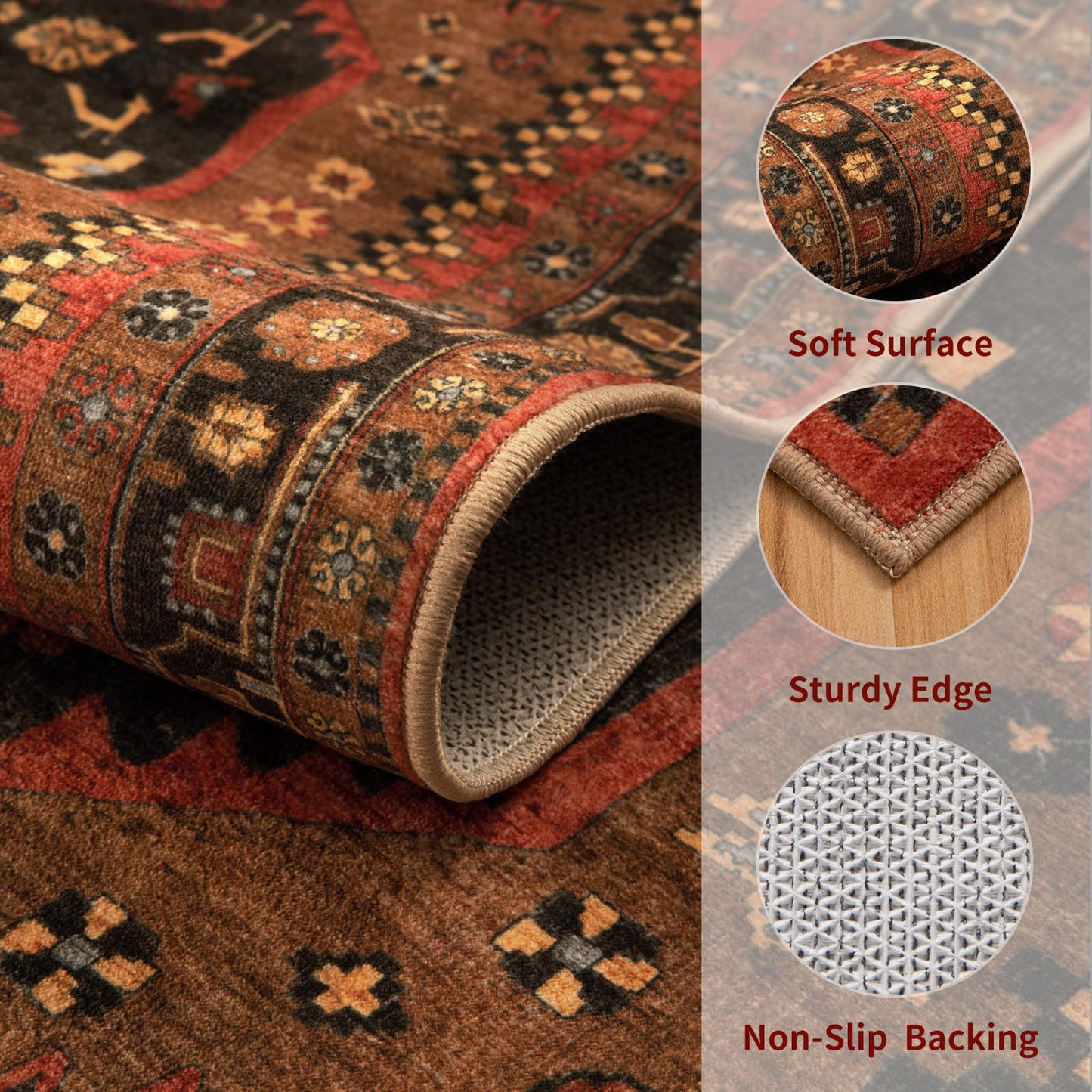 Ciicool 8ft Round Area Rug for Living Room, Soft Circle Carpet Washable Rugs Non Slip with Rubber Backing, Oriental Large Mat for Bedroom Kitchen Nursery Dining Room