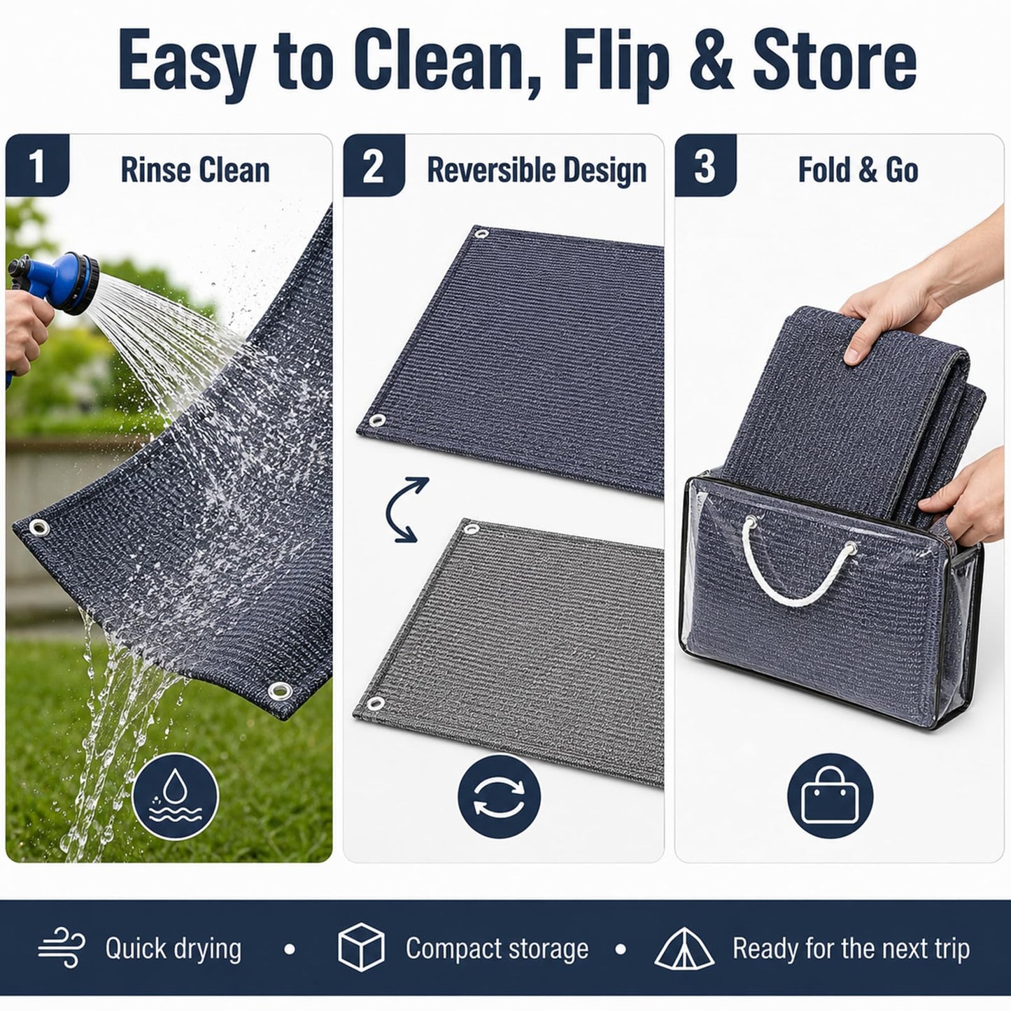 xihakey RV Outdoor Mat 10x10 FT Reversible HDPE Camping Mat - Blue-Gray