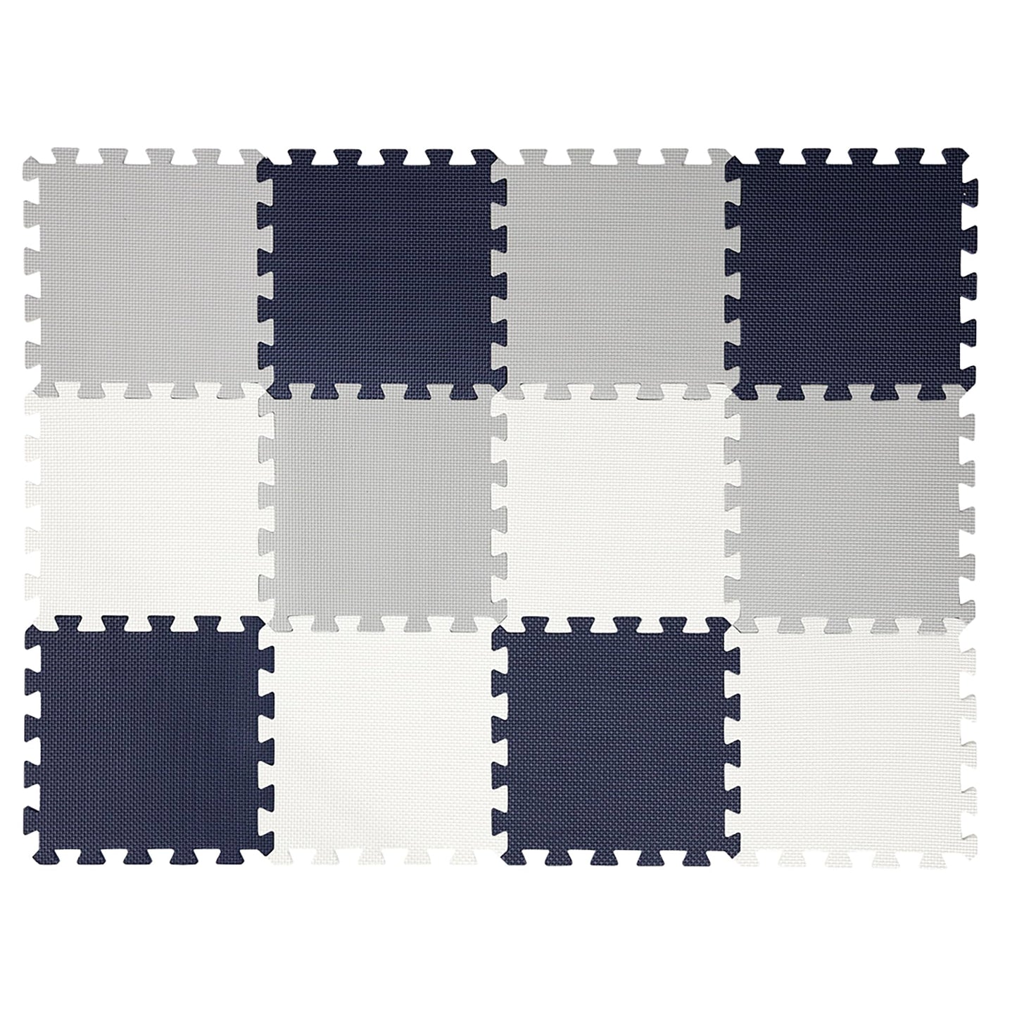 Easy Playhouse: 12 Soft Foam Floor Puzzle Tiles - Black-Grey-White - 12" Interlocking Mat Pieces (4'x3'), Nursery, Playroom, Gym, Children & Adults