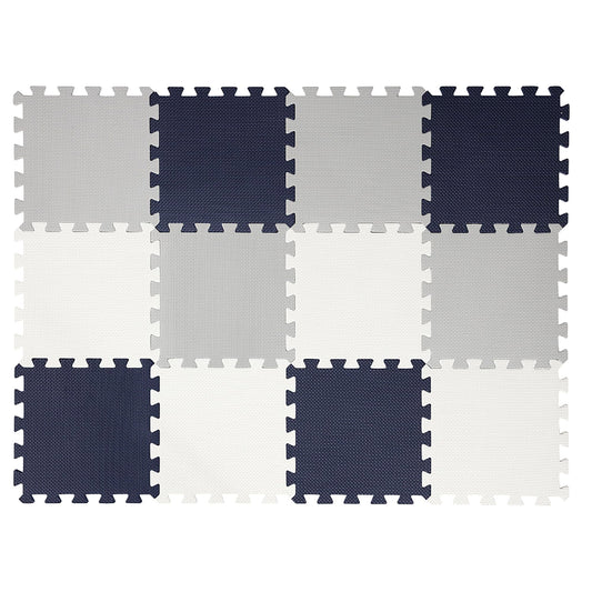 Easy Playhouse: 12 Soft Foam Floor Puzzle Tiles - Black-Grey-White - 12" Interlocking Mat Pieces (4'x3'), Nursery, Playroom, Gym, Children & Adults