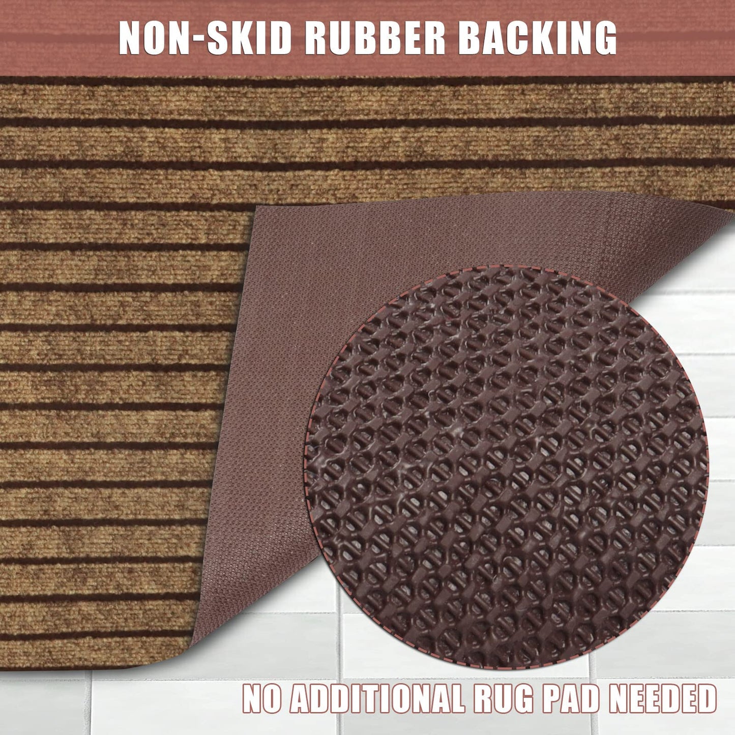 Runner Rug 2 ft x 6 ft Indoor/Outdoor Low Profile, Hallway, Kitchen, Patio, Deck Area, RV, Entryway, Garage, with Non-Slip Rubber Backing, Brown with Brown Stripe, Custom