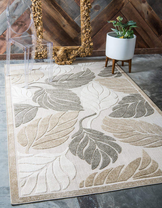 Unique Loom Outdoor Botanical Collection Area Rug - Augusta (5' 1" x 8' Rectangle, Beige/ Ivory)