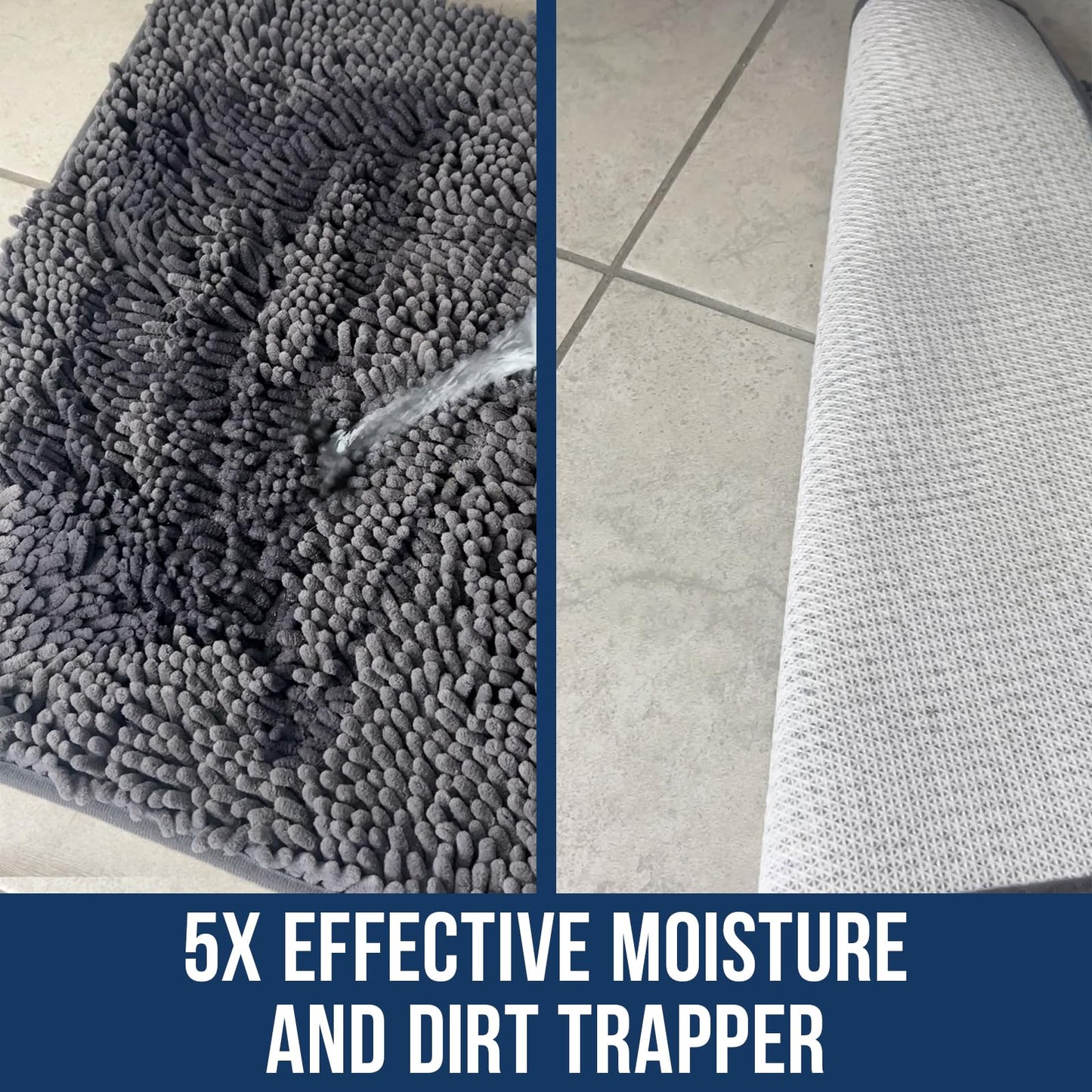 Muddy Mat Chenille Bathroom Rugs Quick Dry Microfiber Mats Non Slip Washable, Extra Thick, Soft and Highly Absorbent Bath Mats for Bathroom, Kitchen, and Shower Floor - Grey Small 28"X18"