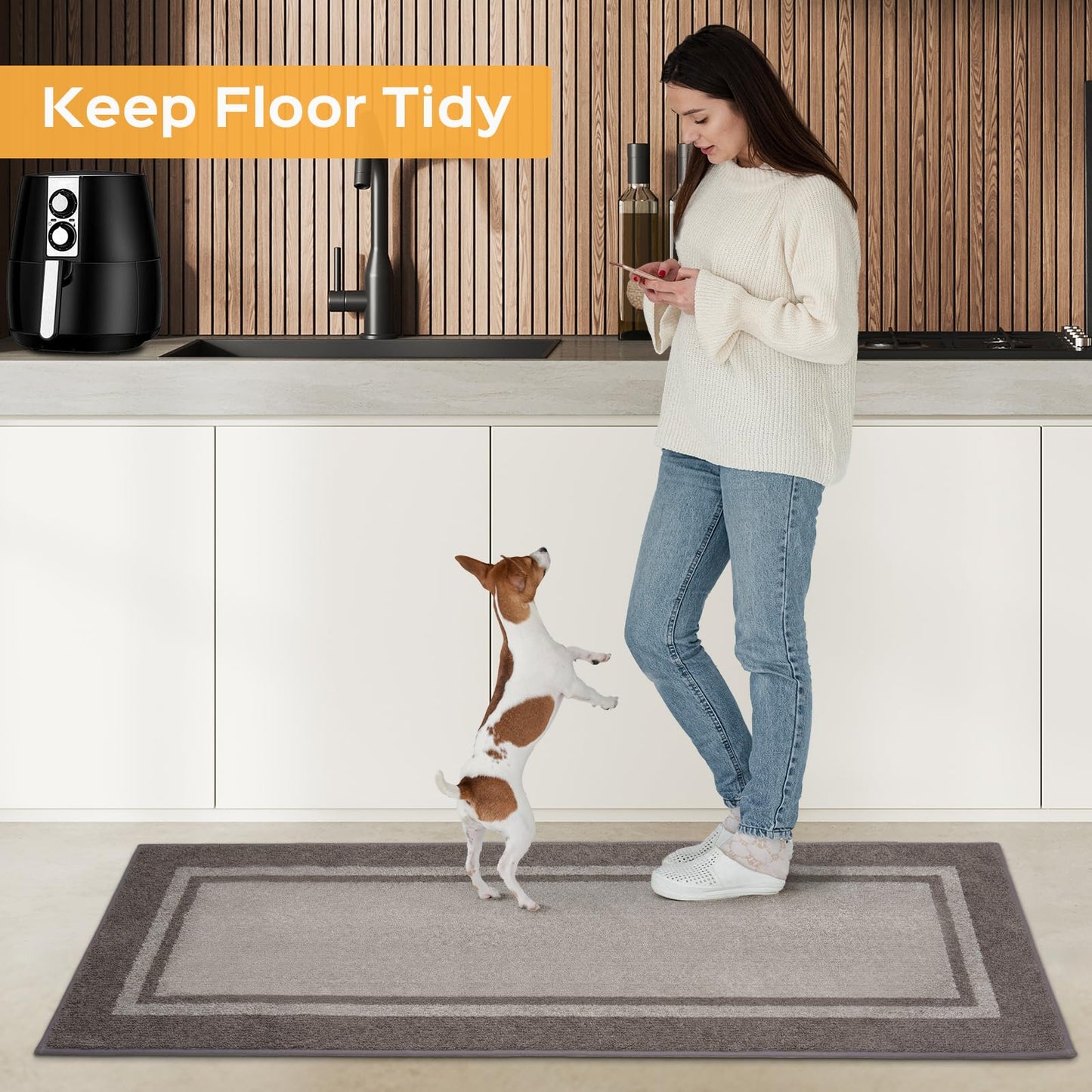 anllugs Kitchen Rugs 24" x 36", Non-Slip Machine Washable Kitchen Runner Rugs Floor Mats, Absorbent Comfort Standing Mats for Kitchen, Sink, Laundry and Hallway, Beige & Grayish Brown