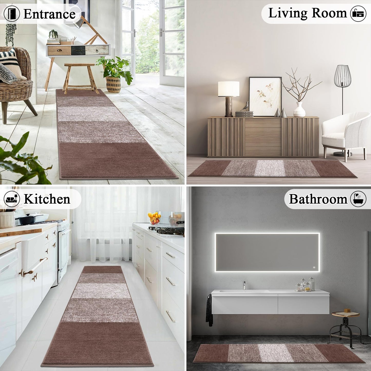 Vaukki Indoor Doormat Entryway Door Mat, Non Slip Absorbent Mud Trapper Mat Inside Floor Mat, Washable Door Carpet for Entryway (24''x71'', Coffee)