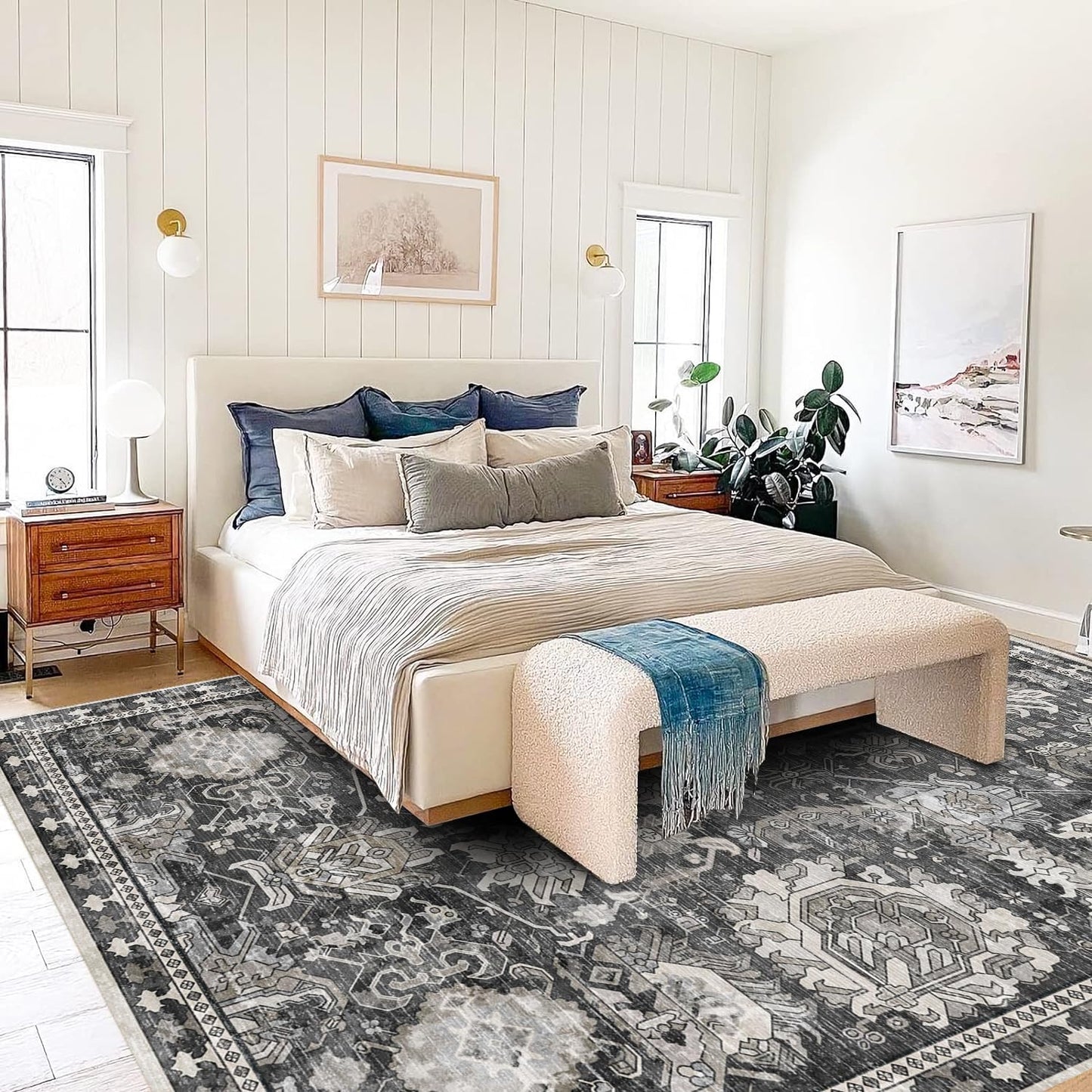 RUGSURE Washable Area Rugs - Perfect for Living Room, Bedroom, Kids Room, Nursery - Stain & Water Resistant Non-Slip, Pet & Child Friendly, Vintage Tribal Area Rugs (Grey, 3' x 5 ')