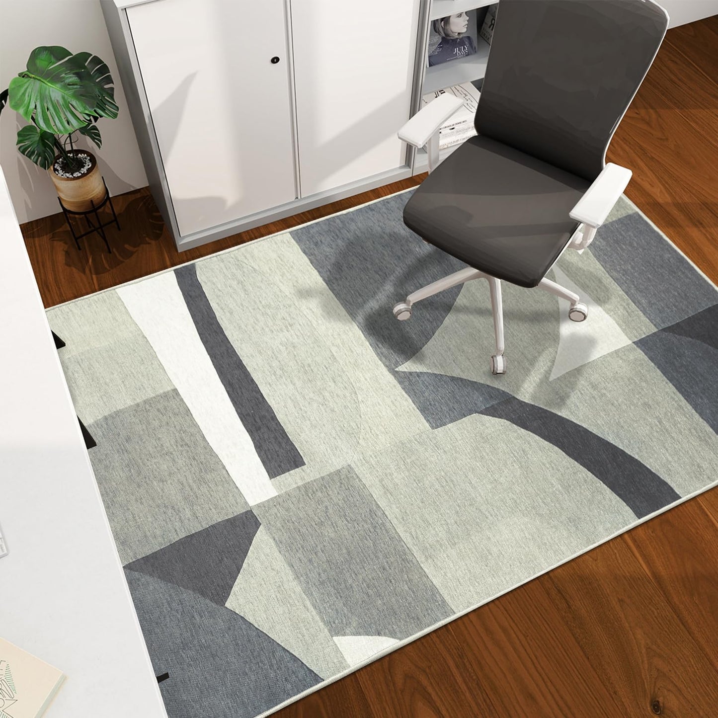Office Chair Mat for Hardwood Floor, 60"x45" Easy Glide Computer Desk Mat Protector for Rolling Chair Under Desk Rug Nonslip Backing, Machine Wash, (Modern)