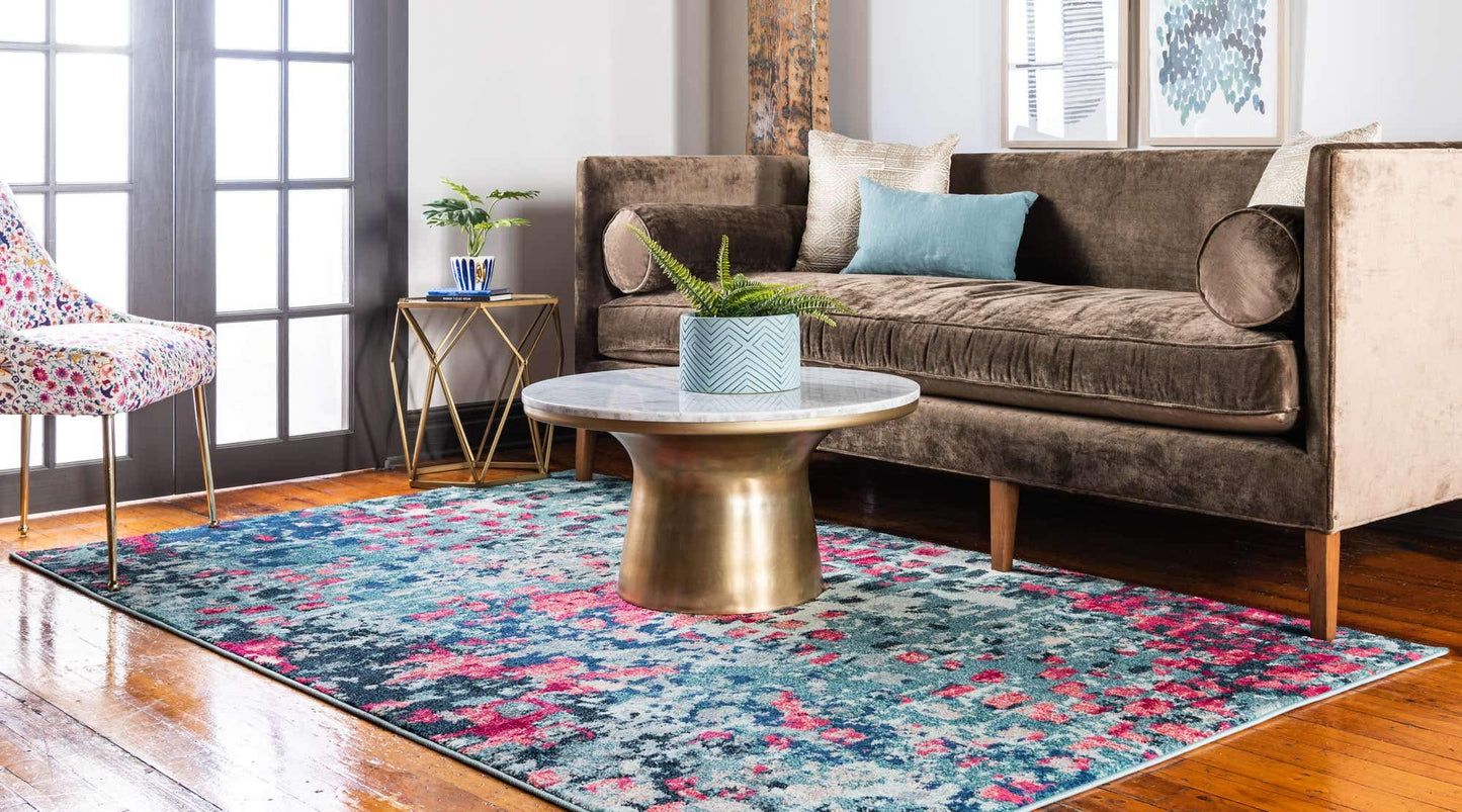 Unique Loom Jardin Collection Colorful, Vibrant, Abstract, Modern Area Rug (5' 0 x 8' 0 Rectangular, Blue/ Pink)