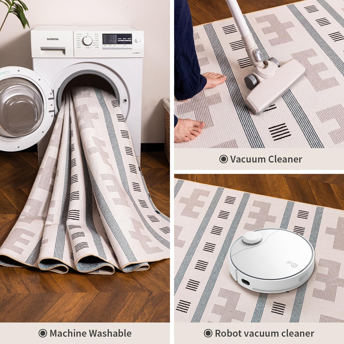 YIHOUSE Geometric Boho Area Rug - Moroccan Washable Non Slip Rug, Modern Minimalist Low Pile Rug for Living Room Bedroom Dining Kitchen, Cream Beige 6x9