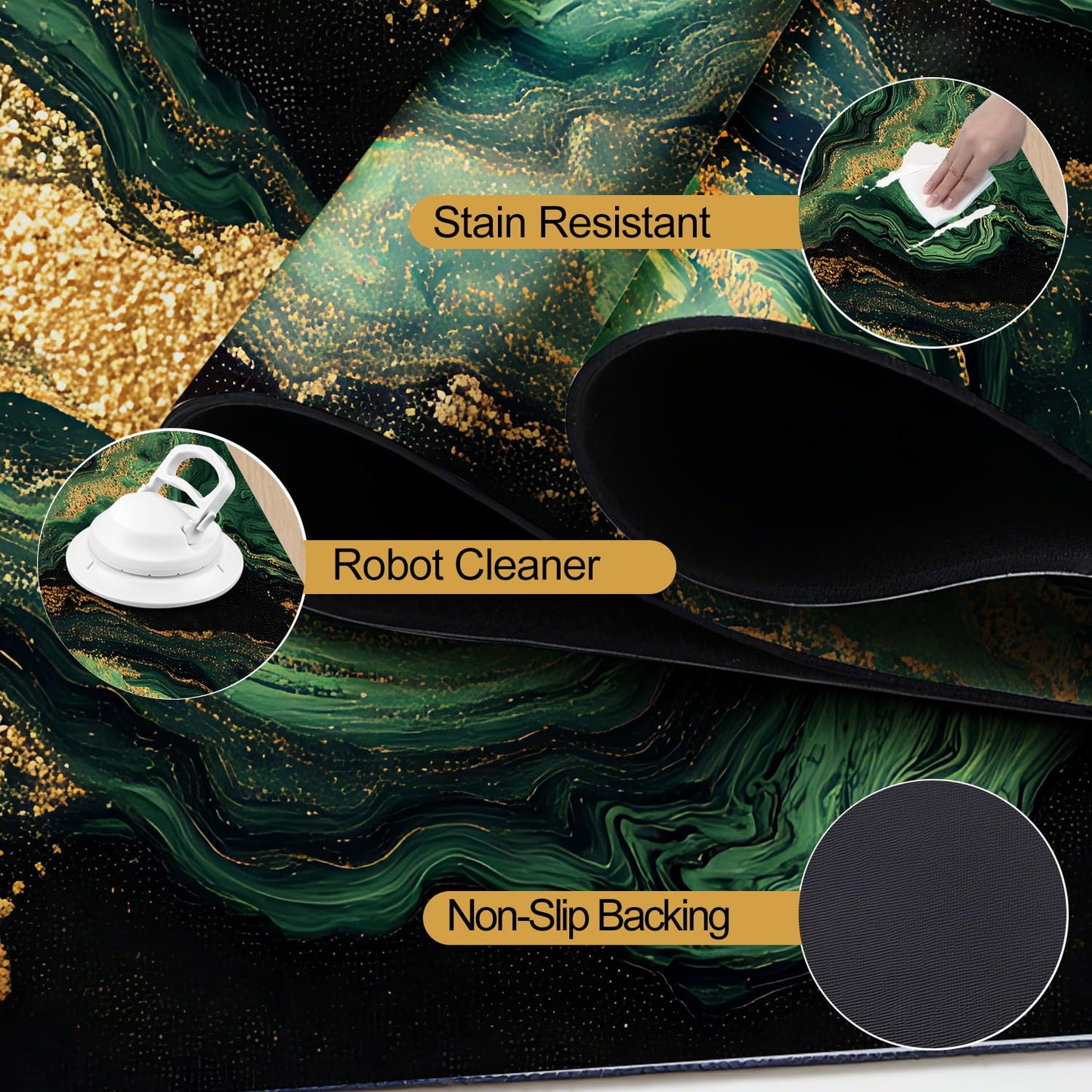 ANNA QUEEN Green Marble Pattern Laundry Room Rug 20x47 Inch – Non Slip Green Marble Pattern Mat for Laundry Room, Kitchen, Entryway, Holiday Decor