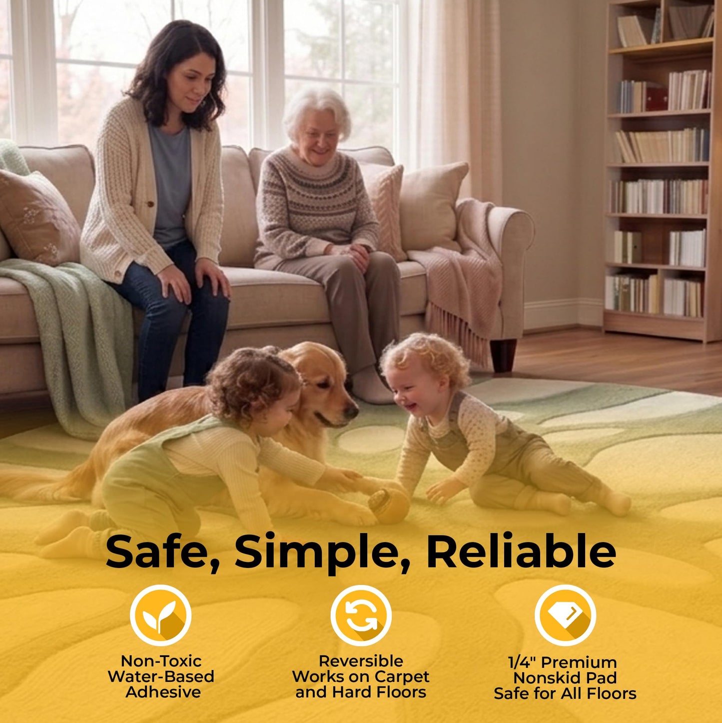 Hold-a-Rug Plush 2' x 4' Nonskid, Nonslip Rug Pad, Reversible Gripper, ¼ Thick, Safe for All Floors and Carpet, Keep Area Rugs Secure