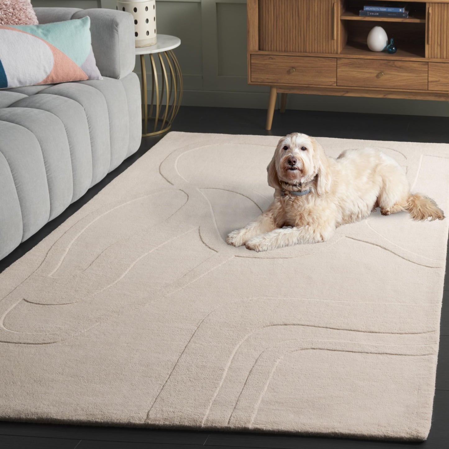 Safavieh Rodeo Collection Area Rug - 6' x 9', Ivory, Handmade Wool, Mid-Century Modern Design, Ideal for The Living Room, Dining, Bedroom (RD479A)