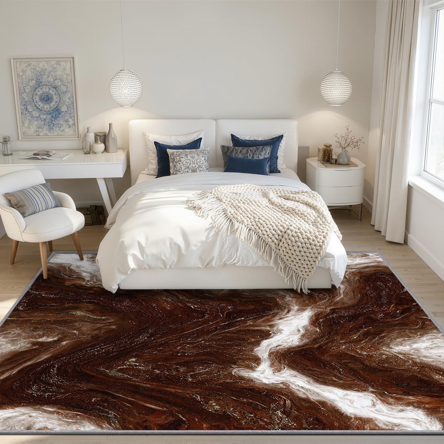 Aquailis Marble Rugs for Living Room - 2x3 Rug, Abstract Modern Area Rug, Brown Gold Marble Swirl Washable Non Slip Soft Rugs, Contemporary Carpet, Luxury Earth Tone Home Decor, Abstract Art Gifts
