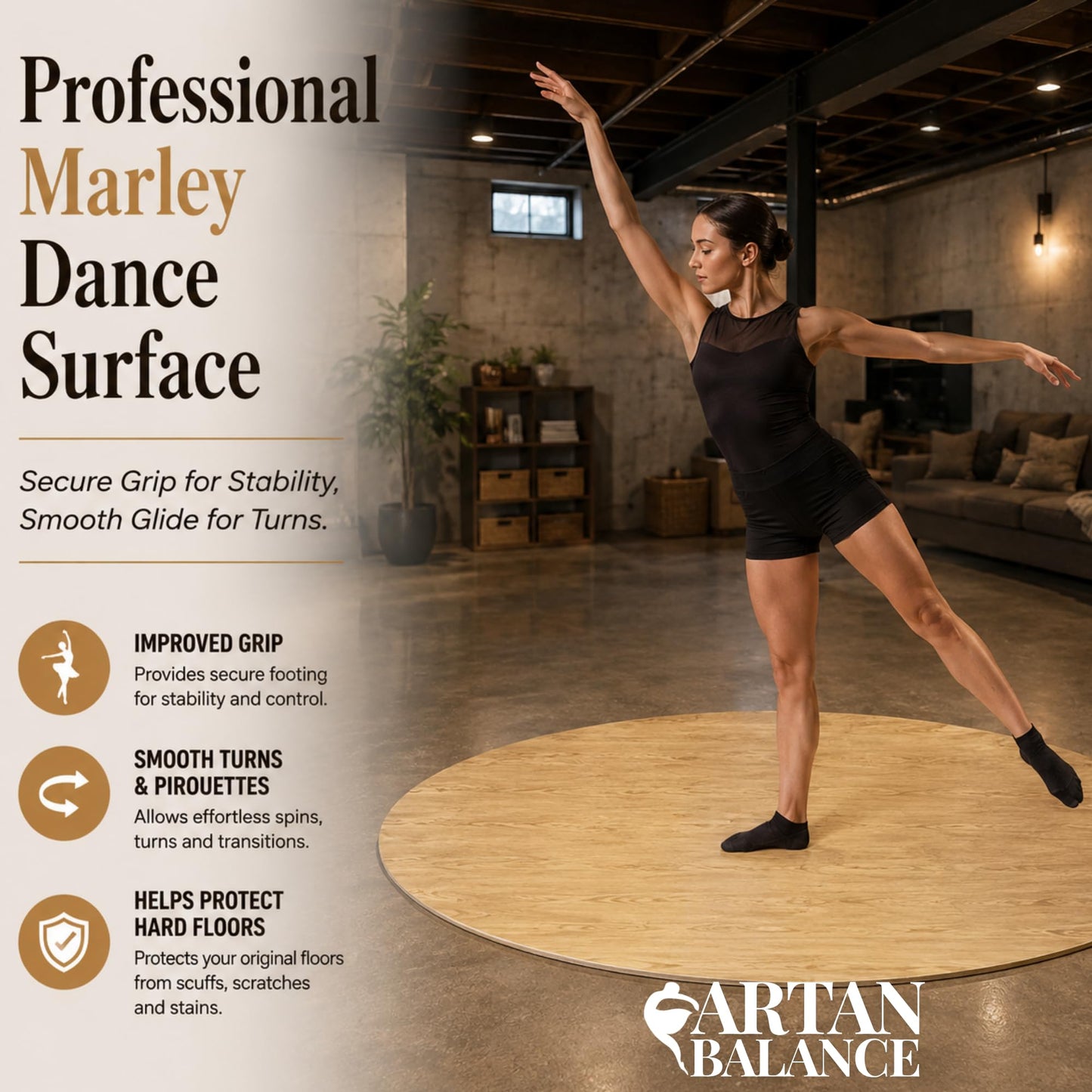 Marley Dance Floor 34" x 59" Oval - Portable Marley Dance Floor for Home & Studio, Professional 2mm Non-Slip Dance Practice Mat for Ballet, Tap, Jazz, Lyrical & Contemporary, Dance Competition Must-Have