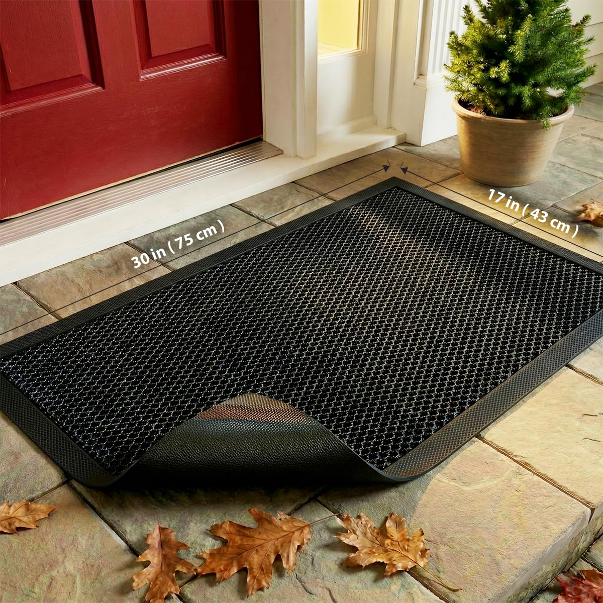TEMIR Door Mat 30x17 Indoor Outdoor - Heavy Duty Mesh Entrance, Low-Profile Dirt Trapper & Shoe Scraper, Waterproof Non-Slip Rubber Backing, Entryway Floor Mat for Home, Patio, Garage, Black/White