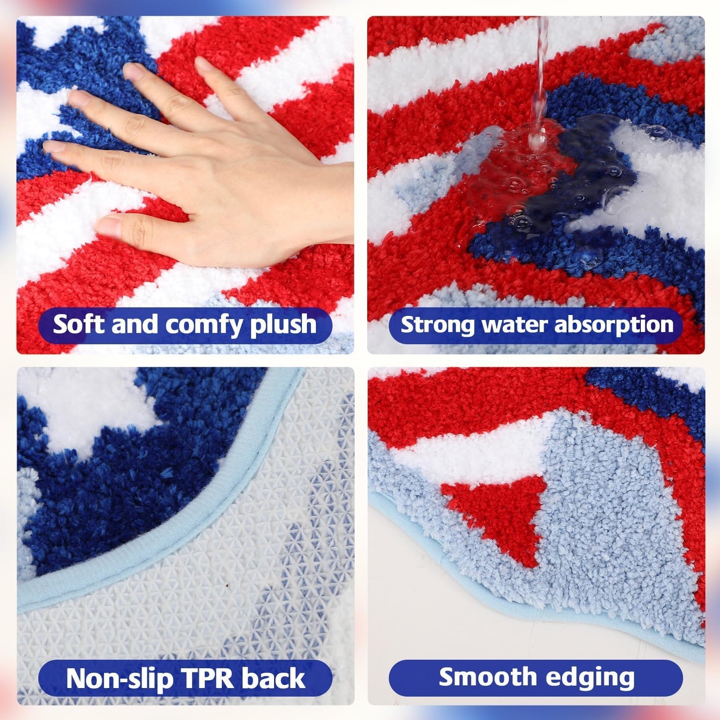 Percozzi 4th of July Bath Mat Patriotic Rug Stars Tufted Rug Non-Slip Floor Mat for 250 Anniversary Soft Absorbent Bathroom Rug Floor Bathroom Decor Independence Day Bath Rug 31.5''x 20.3''