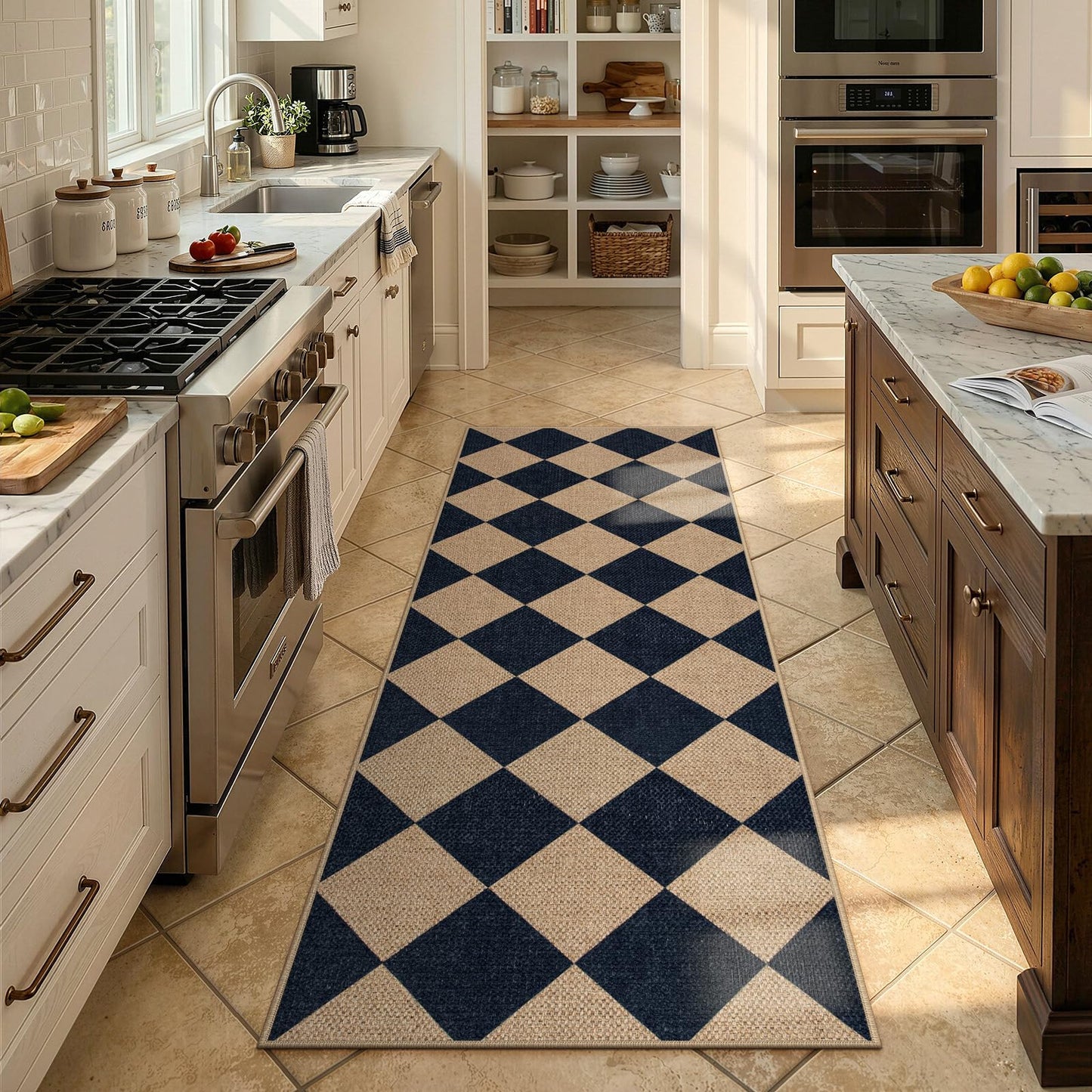Lahome Checkered Easy Jute Non Slip Runner Rug, 2x6 Kitchen Runner Rug Washable Outdoor Rug for Entryway Indoor, Checkerboard Black Indoor Outdoor Carpet for Hallway 6ft Entry Front Door