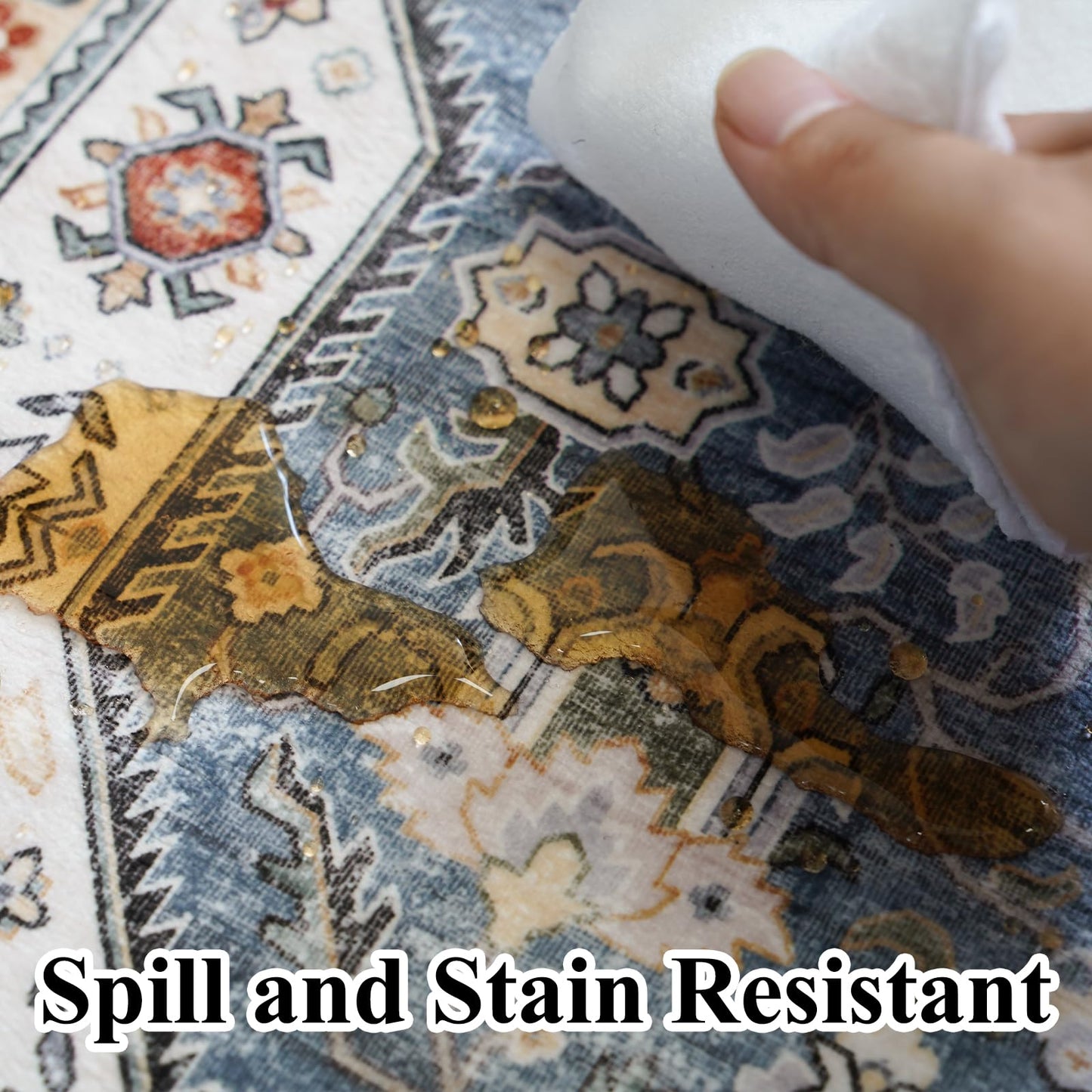 HILORUUG Living Room Area Rugs 10x14: Extra Large Area Rug Super Soft Distressed Oriental Rugs with Non-Slip Backing - Thin Stain Resistant Indoor Rug - 10x14 Navy Blue