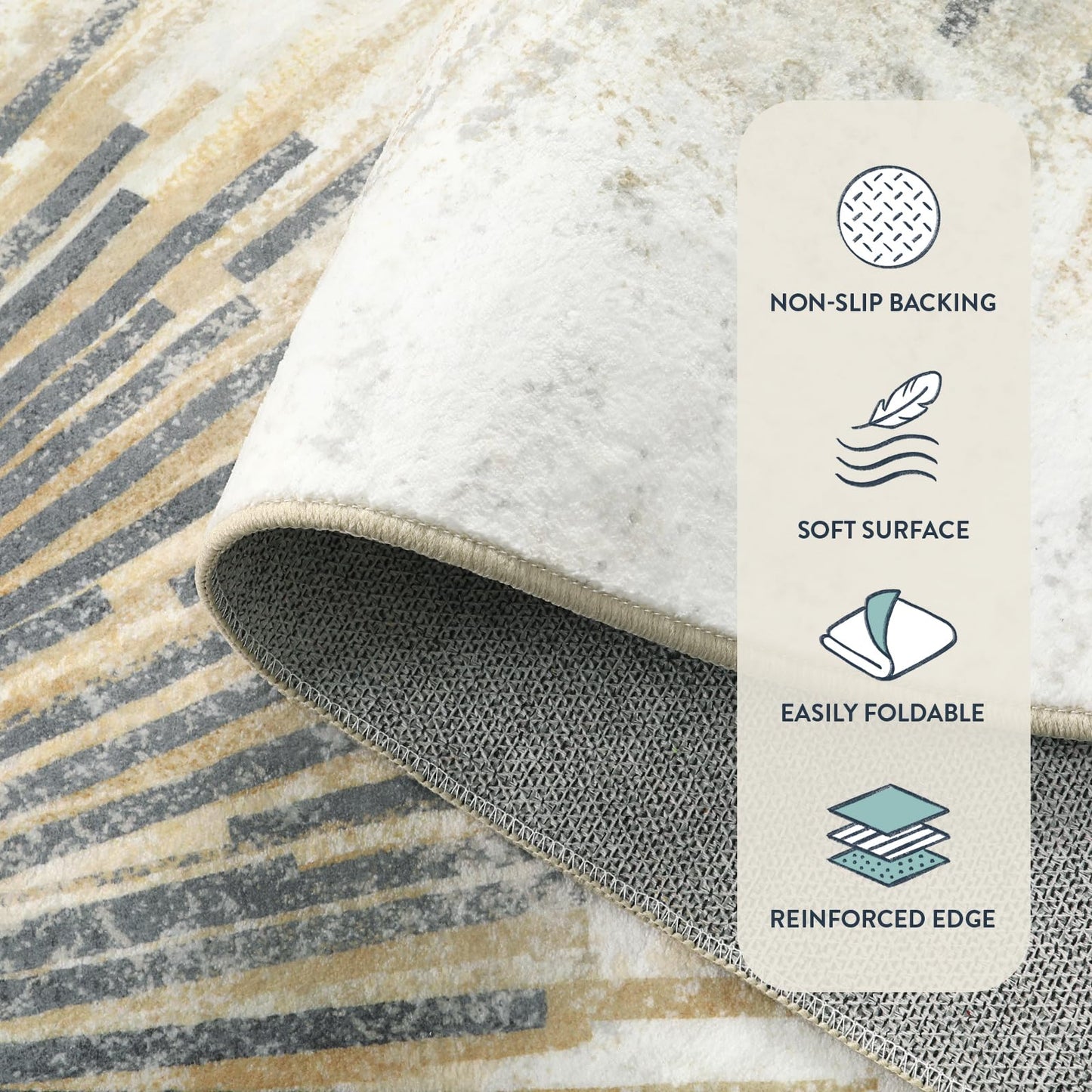 Lahome Modern Living Room Area Rug - 4x6 Rug Washable Non-Slip Soft Bedroom Rugs Ultra-Thin Throw Office Rug, Abstract Print Low-Profile Carpet Rug for Kitchen Laundry Room Entryway (Gold/Gray, 4'x6')