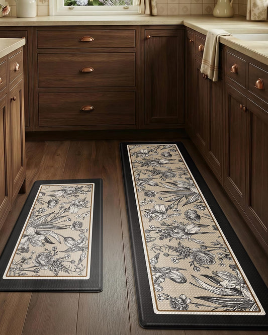 LUMI Anti-Fatigue Kitchen Floor Mats Set of 2,Cushioned Comfort Standing Rug Waterproof 2PCS, Non-Slip Ergonomic Foam Runner for Sink, Laundry, Office & Home,17x29+17x59,