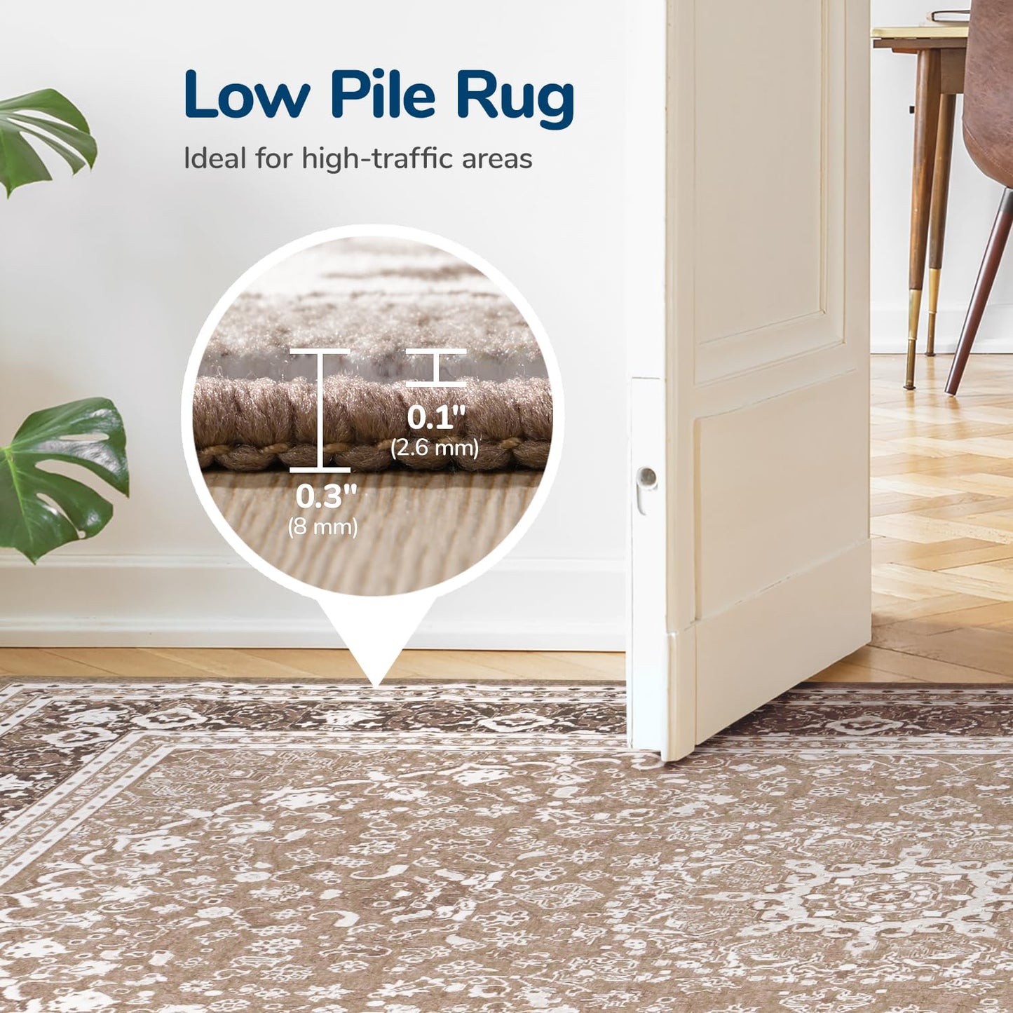 Lessymo 5x7 Area Rugs 5x7, Machine Washable Area Rugs, Super Soft Faux-Wool Area Rug for Living Room Bedroom, Boho Area Rug Vintage Floral Medallion, Non-Slip Low Pile, Kid & Pet Friendly,Brown White