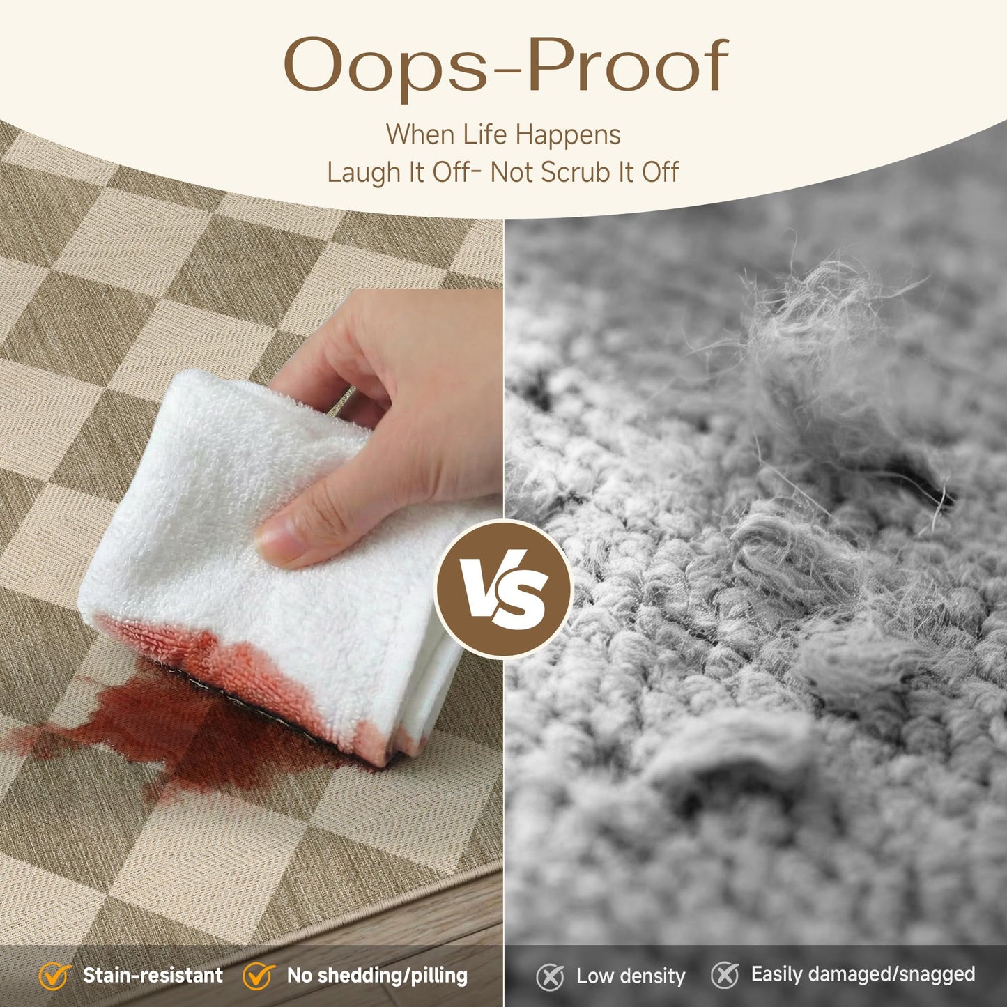 PureCozy Outdoor Patio Rug 5x7 Beige/White Checkered Area Rug Linen-Look Washable Indoor Outdoor Living Room Carpet Farmhouse Neutral Non Slip Stain Resistant Rugs for Balcony Porch Garden