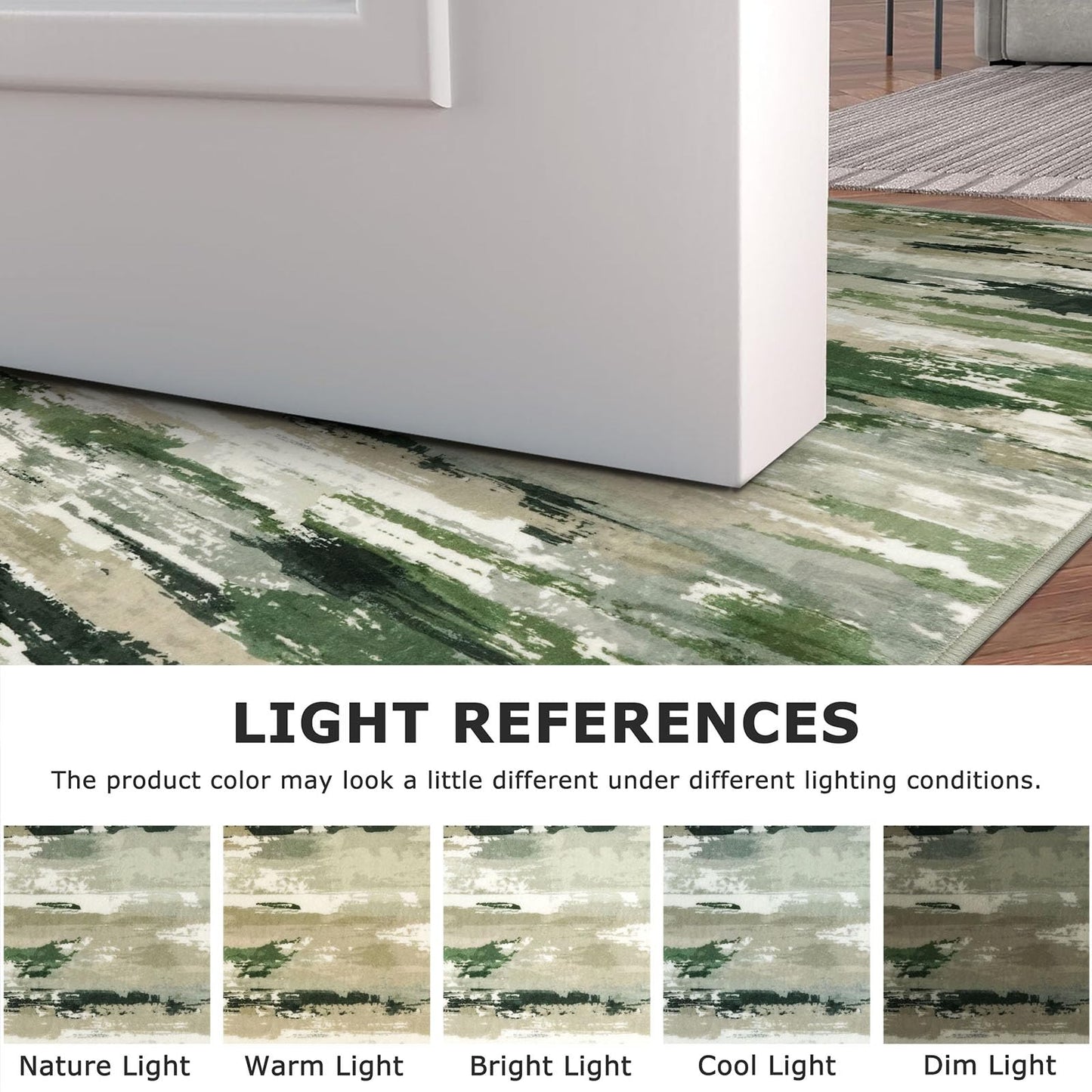 SILOLOOM Washable Entryway Rug Small Abstract Area Rug 2x3, Non-Slip Kitchen Rugs Soft Thin Indoor Door Mat, Printed Faux Wool Throw Rugs Floor Carpet for Bedroom Entry Front Door Sink, Green