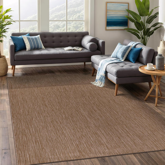Beverly Rug Indoor Outdoor Rug 8x10, Washable Outside Carpet for Patio, Deck, Porch, Solid Modern Area Rug, Water Resistant, Jute Beige