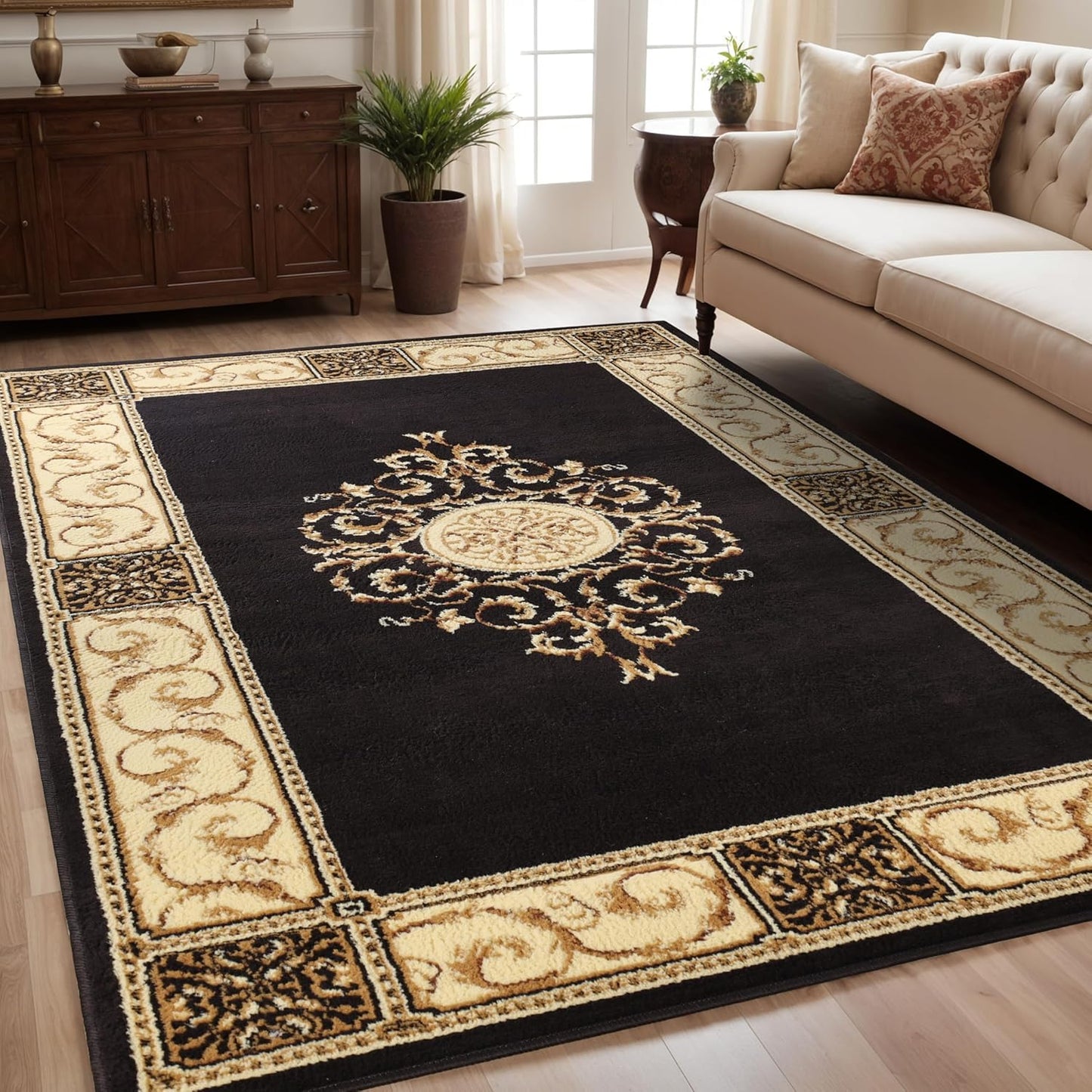 Superior Indoor Area Rug, Floral Medallion Design, 4'x6', Coffee